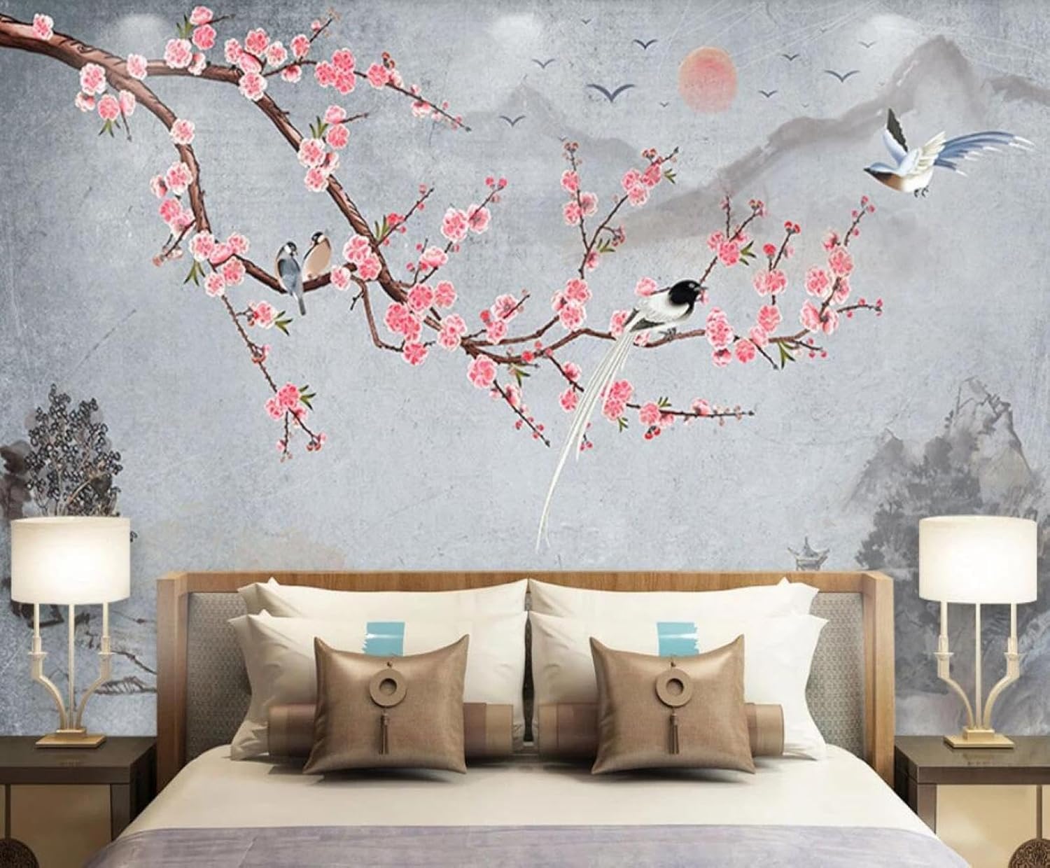 Papier peint 3D fleurs de prunier rose XLMING pour un intérieur poétique