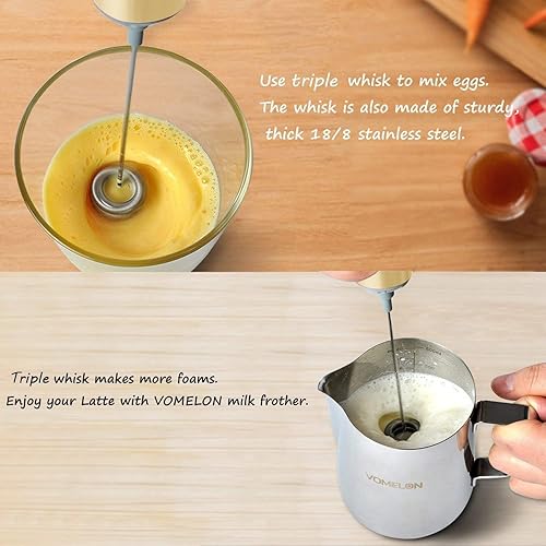 Miniatura 4 de Espumador de leche eléctrico de mano, mezclador de bebidas de café de viaje, baterías incluidas, batidor de acero inoxidable 304 para capuchino con