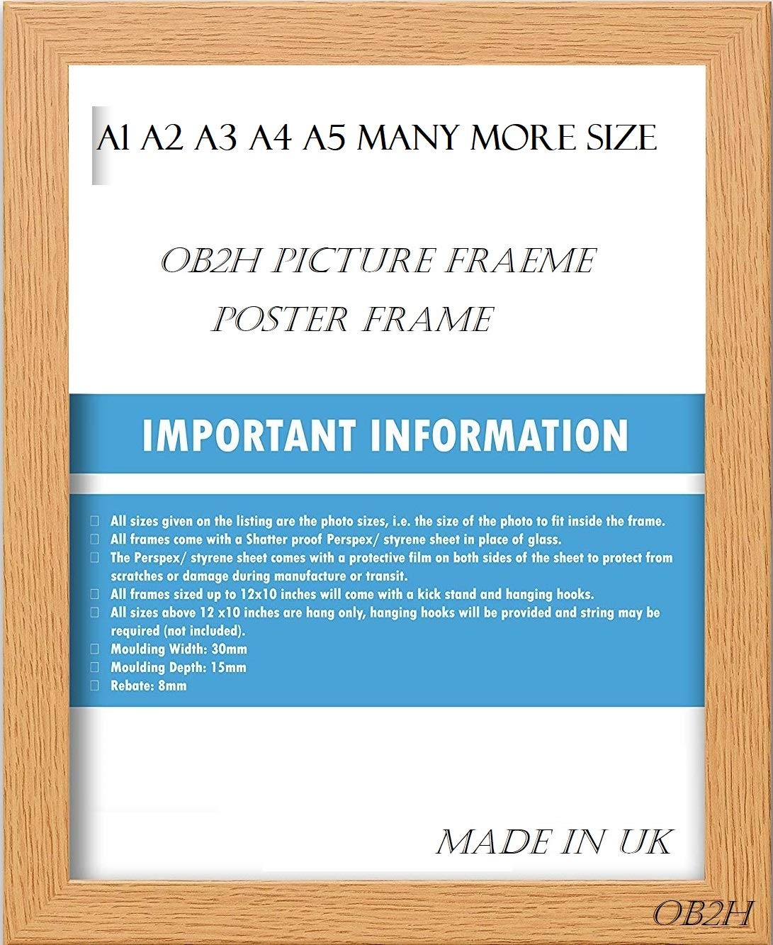 OB2H A1 A2 A3 A4 A5 BLACK OAK, PICTURE,PHOTO FRAMES (Oak, A5(210 x 148 mm))