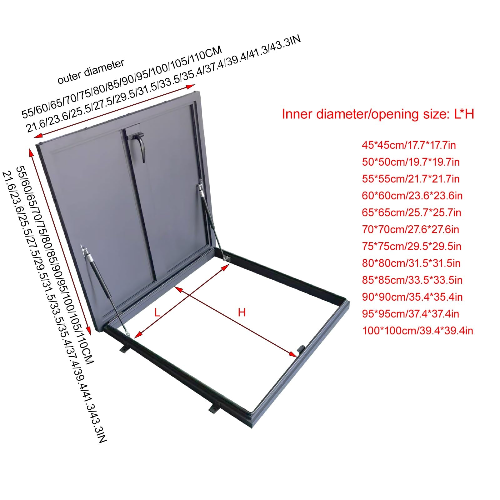 Claraboya Techo Tapa Metálica para Trampilla de Ático con Pestillo, impermeable, antirrobo, tragaluz, trampilla de techo, Tapa de Acceso de Emergencia(White,75 * 75cm/29.5 * 29.5in)