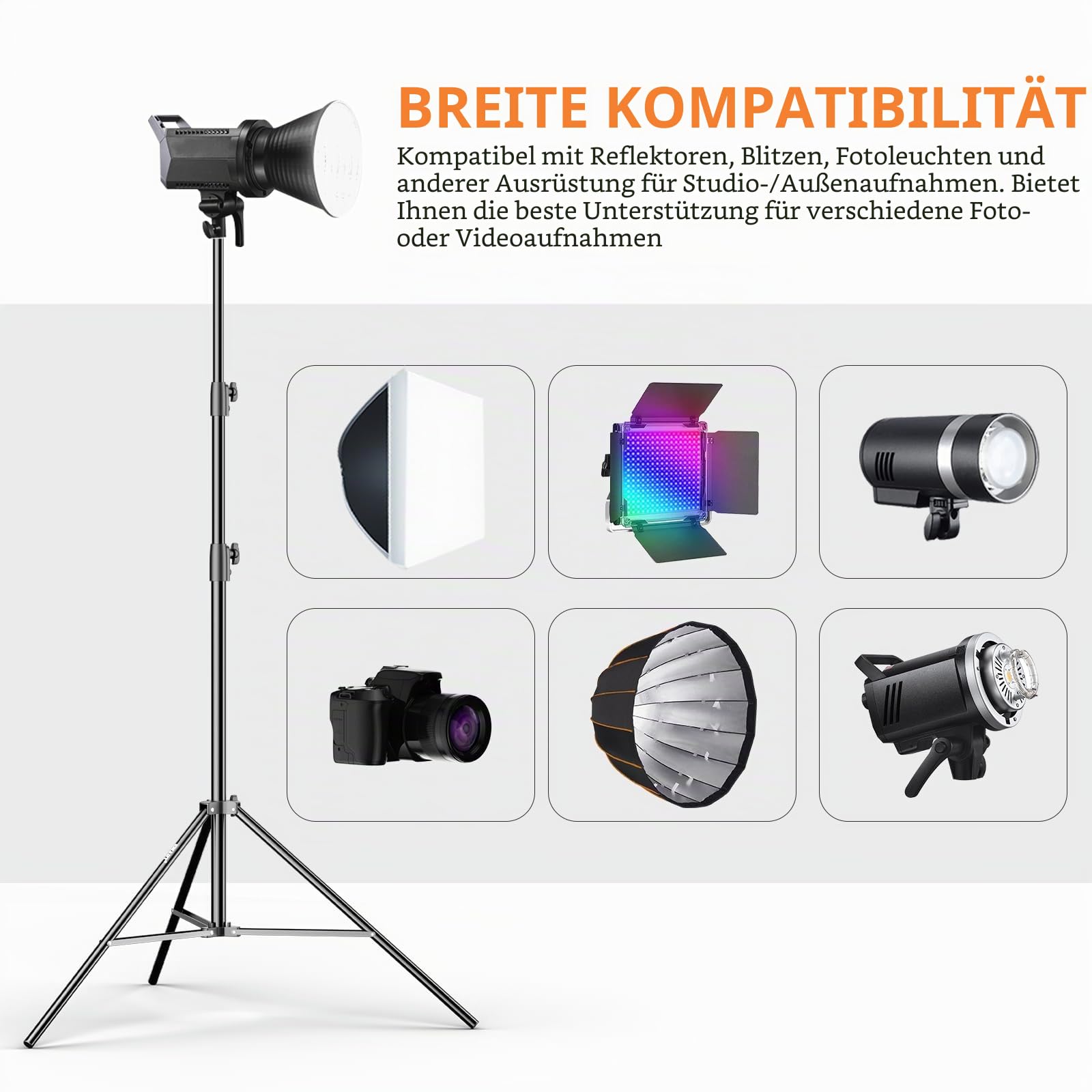 EMART Lichtstativ Heavy Duty 2,6 m, Aluminium Light Stand mit 1/4"-Gewinde, Max. Belastbarkeit 10 kg für Fotografische Beleuchtung, Softboxen, Blitzlicht - 2 Stück