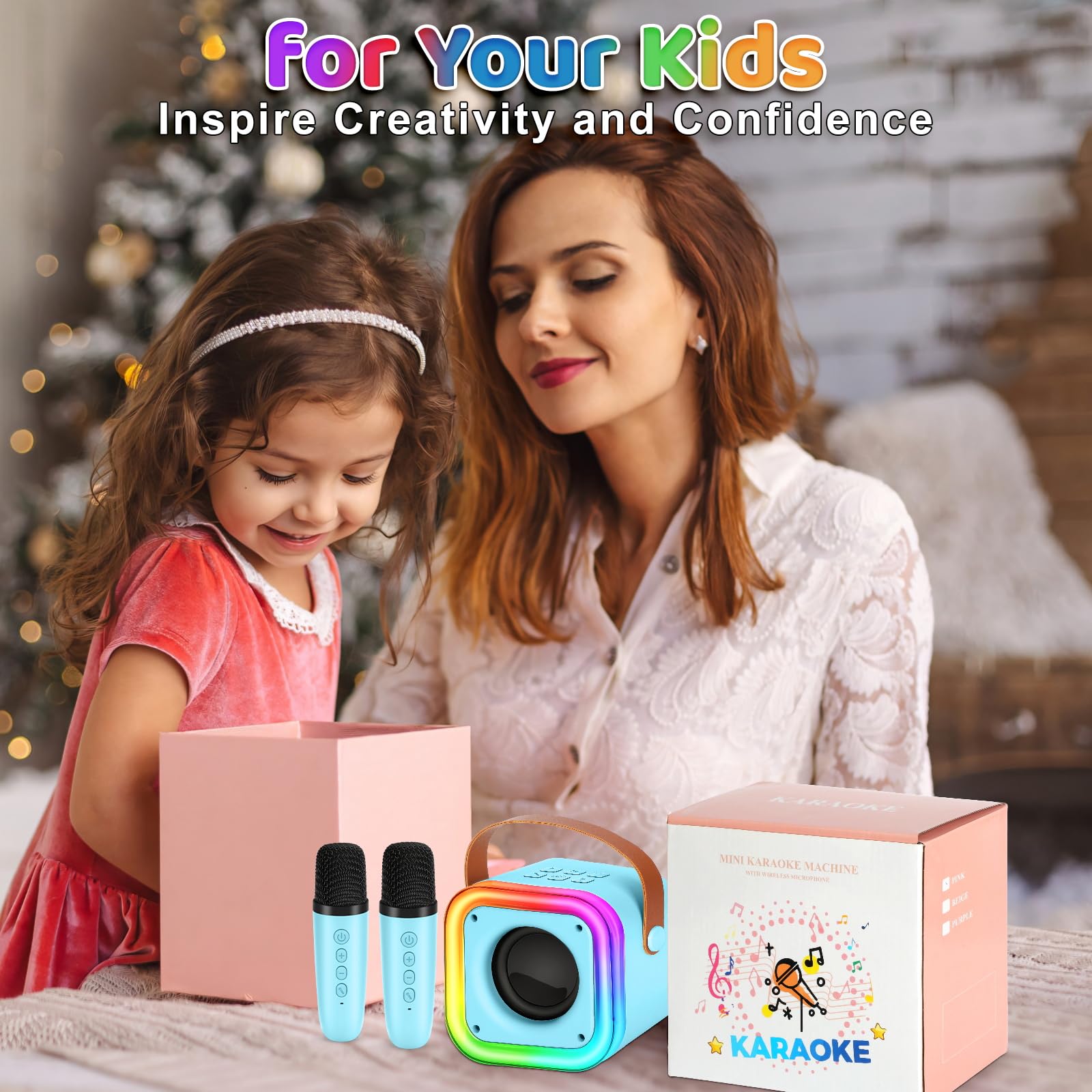 Mini máquina de karaoke para niños, regalos de juguetes para niñas, micrófono inalámbrico de karaoke para niños de 4, 5, 6, 7, 8, 9, 10, 11 y 12 años, regalos de fiesta de Navidad (azul) 7