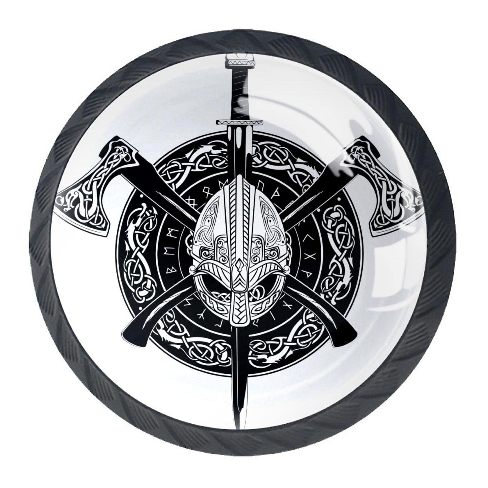 Boutons d'armoire épée viking noir et blanc poignées de tiroir uniques meuble cuisine lot de 4