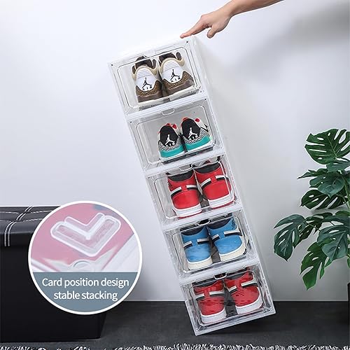 Miniatura 2 de Organizador grande de zapatos apilable con puerta magnética para almacenamiento de DVDCD, 4 piezas, cajas de zapatos transparentes para armario,