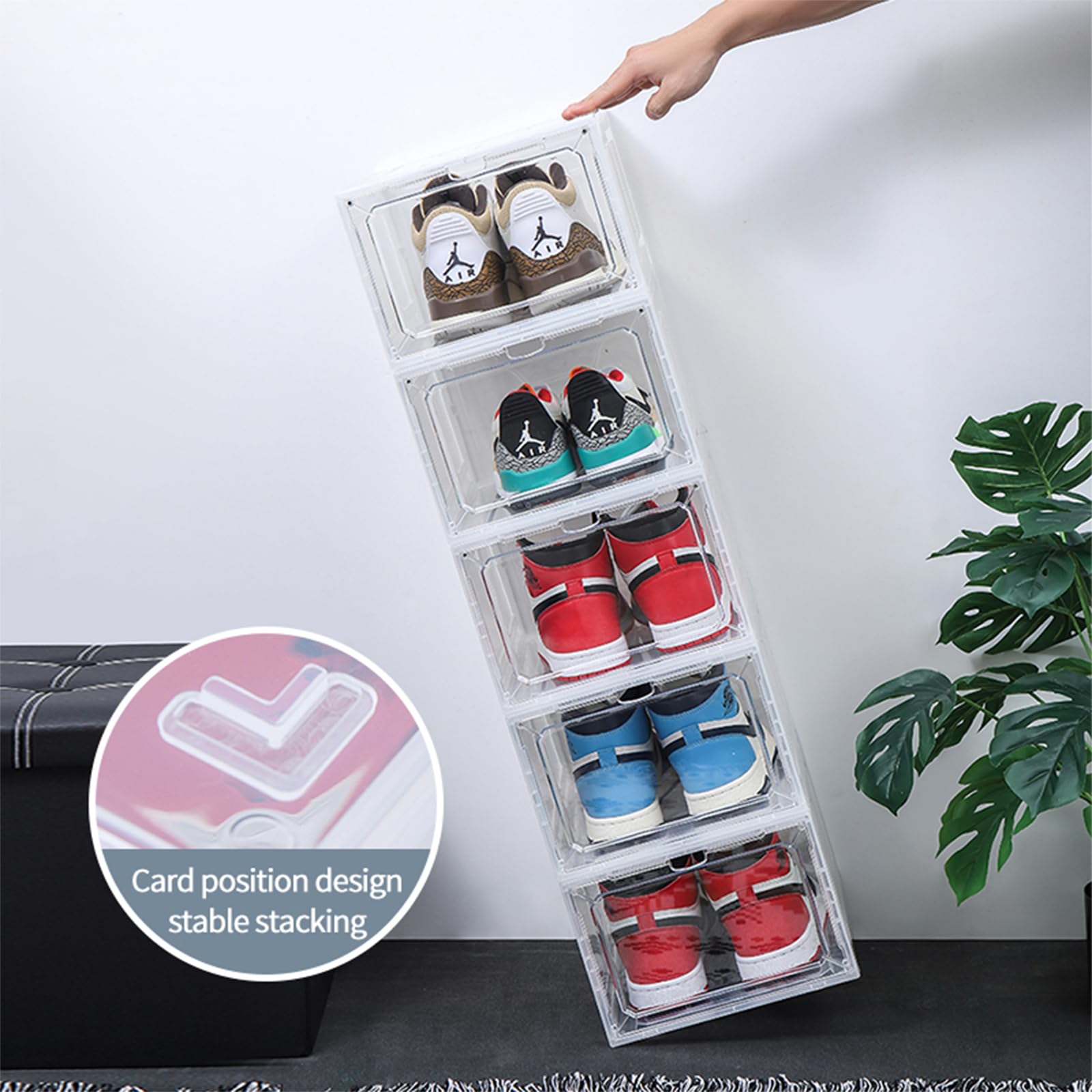Grande scarpiera impilabile con porta magnetica, 4 pezzi, scatole trasparenti per armadio, scarpiera pieghevole salvaspazio
