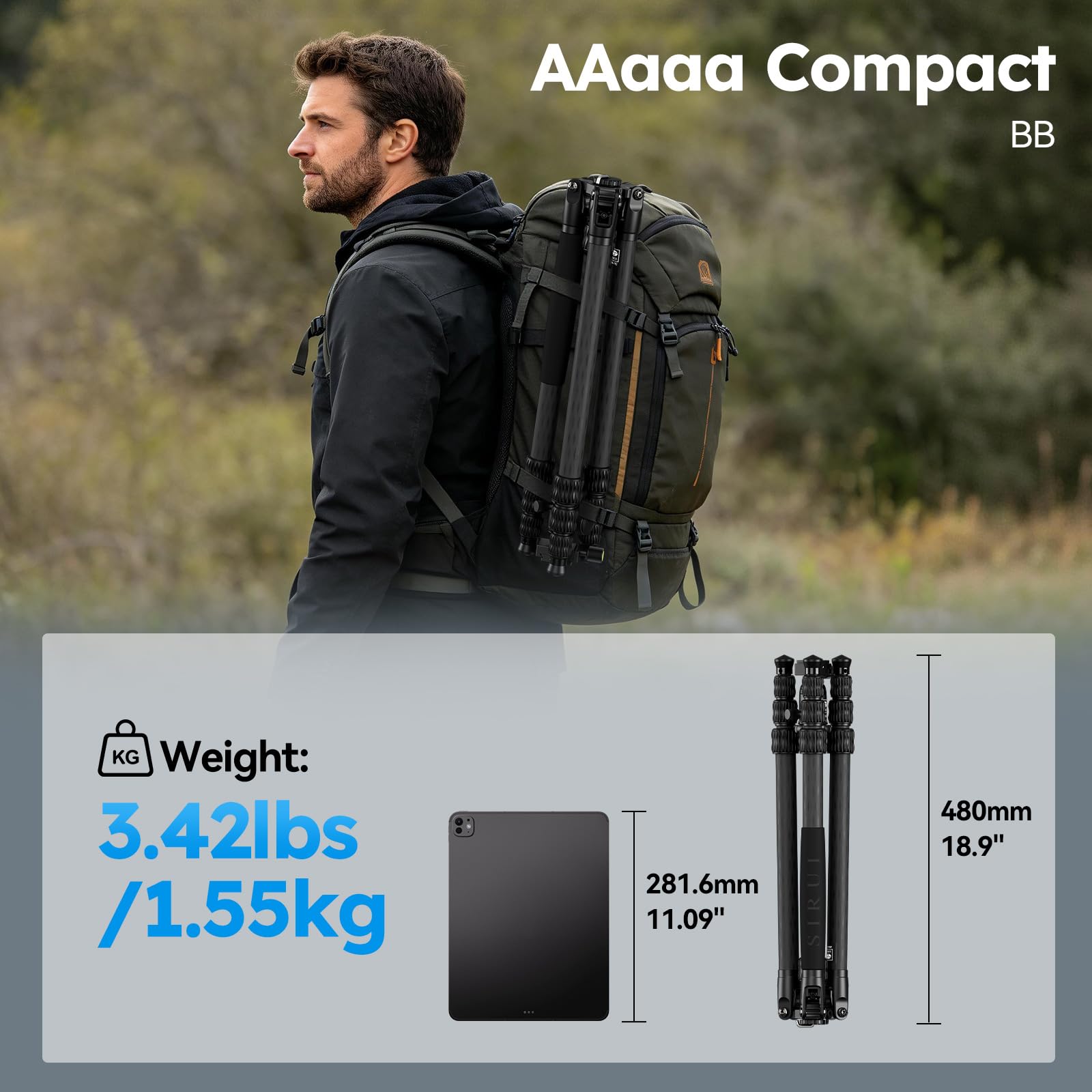 SIRUI AM-7C Carbon statyw podróżny 2 w 1 z głowicą kulową 360°, zdejmowana noga jako kij trekkingowy monopod, nośność 8 kg, maks. 168 cm, lekki statyw do lustrzanek cyfrowych, aparatów bezlusterkowych