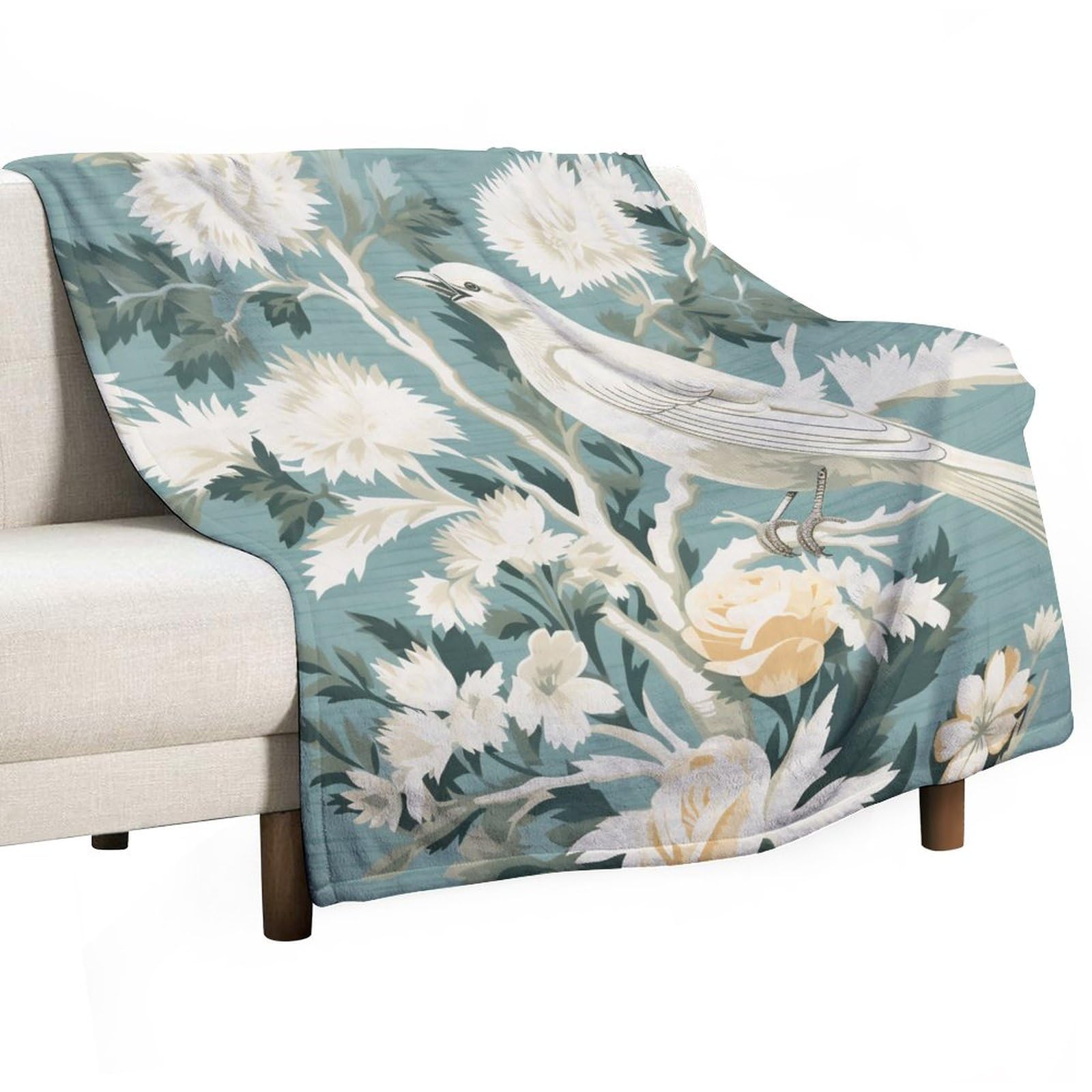 Couverture de lit en peluche aigue-marine avec oiseau debout décoration confortable unique