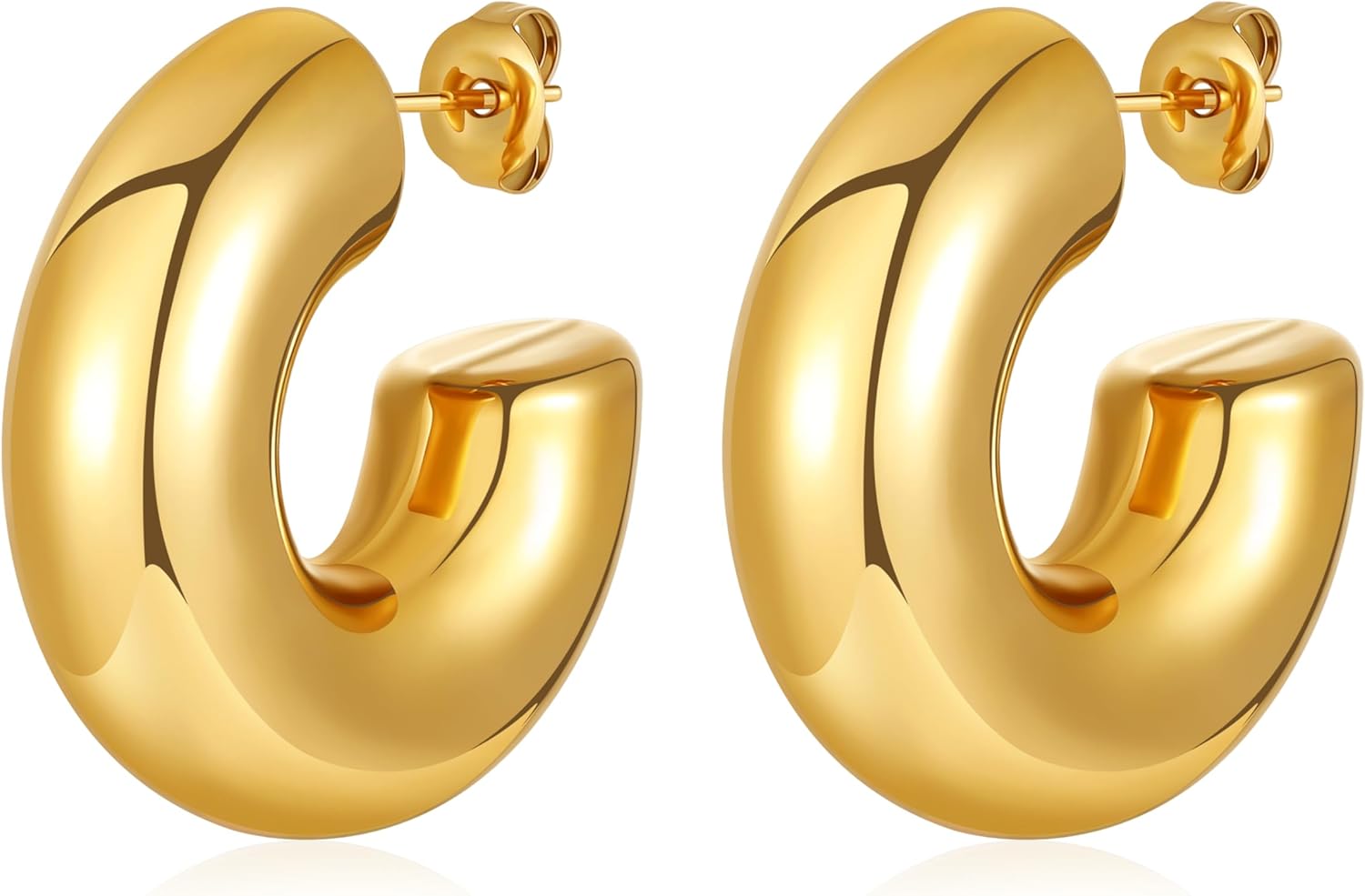 8YEARS Chunky Gold Hoop Earring for Women, 18K Gold Plated Lightweight Thick Hoops, Hypoallergenic Trendy Jewelry for Gift
