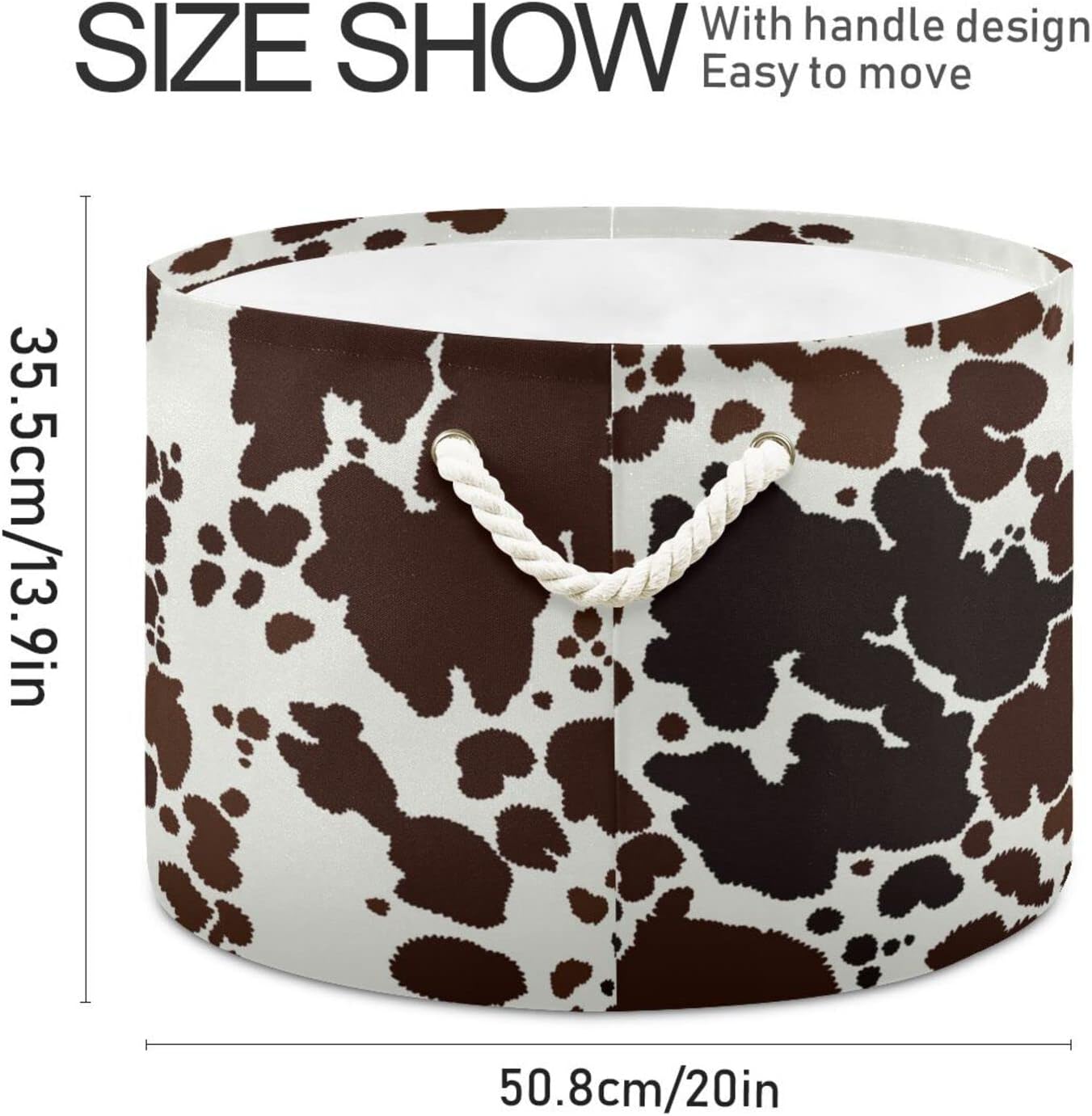 Kigai Cow Print Round Storage Basket with Cotton Rope,Large Collapsible Laundry Basket Blanket Toy Clothes Storage Bin for Bedroom Bathroom Nursery