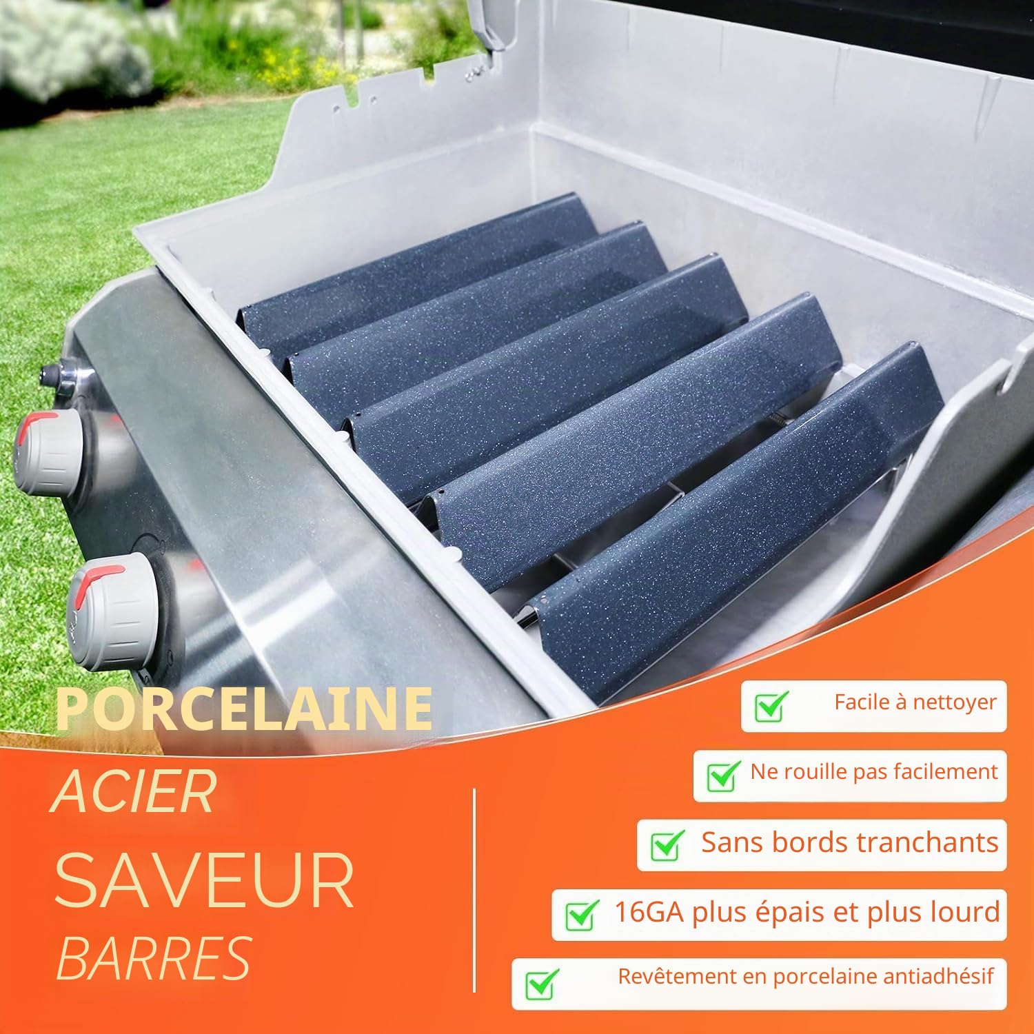 GFTIME 38,9cm 7636 Flavorizer Bar pour Weber Spirit I & II E-310/320/330, S-310/320/330 (avec Boutons de brûleur Avant), émail Plaque Chauffante Gaz Grils Accessoires