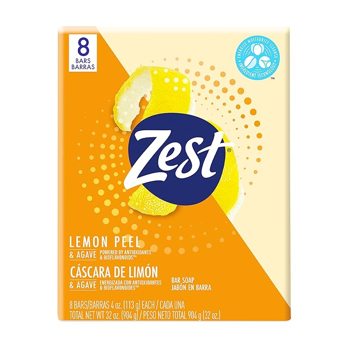 Zest Lemon Peel Bar Soap 8 Bars, 4 Oz Rich Lather