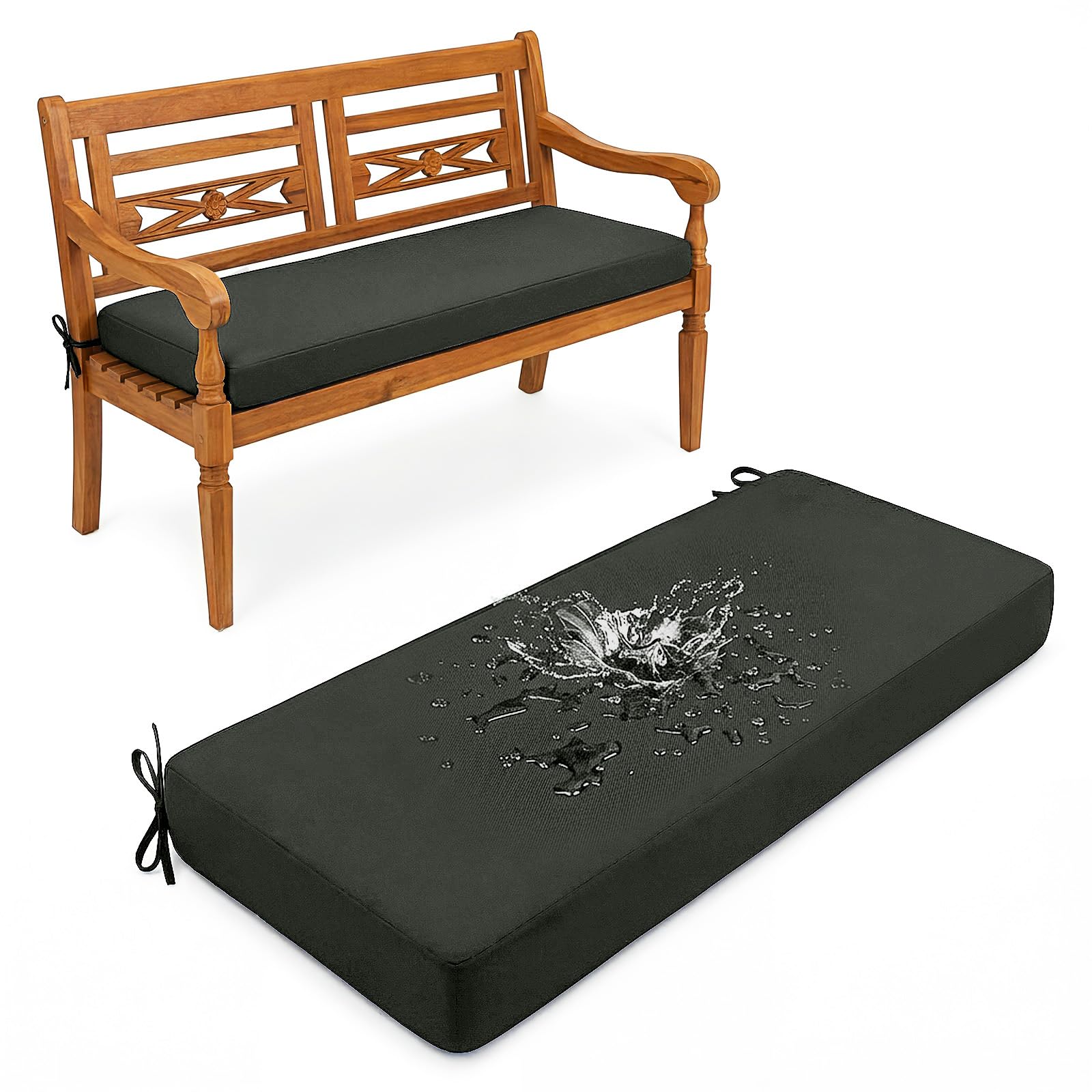 Aocase Outdoor Bench Cushion - 120cm/150cm/100cm/90cm x 35cm/30cm, Non-Slip Washable Cover, Zippered Removable, High-Resilience Foam,for Garden Benches, Bay Windows, Long Chairs,Dark Gray,115x35cm — image 1