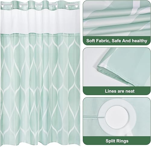 Miniatura 4 de Cortina de ducha sin ganchos, estilo hotel, con ventana superior de malla traslúcida, diseño geométrico moderno de gota de agua, repelente al agua y