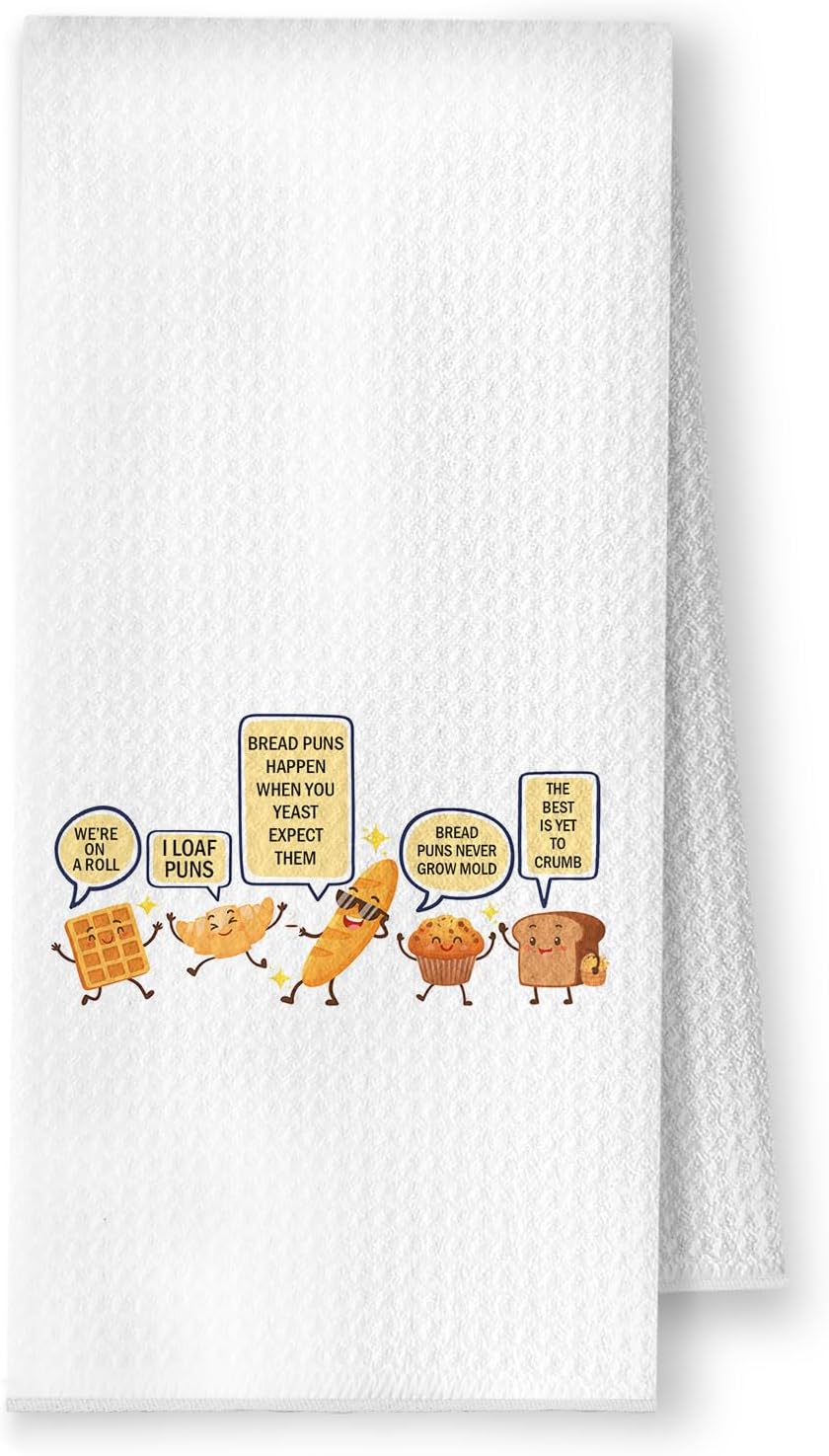 Funny Bread Pun Baking Kitchen Towels, Bread Maker Gifts Dish Tea Towels, Gifts for Sourdough Bakers Baking Lovers Decorative Hand Towel for Bakery Kitchen, 16x24 Inch