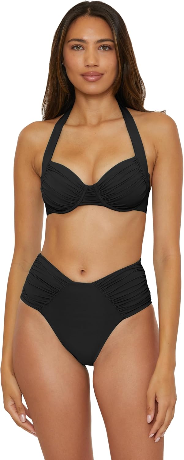 Becca Womens Color Code Shirred French Cut Bikini Bottom, Cheeky Coverage, Swimwear Separates for Women