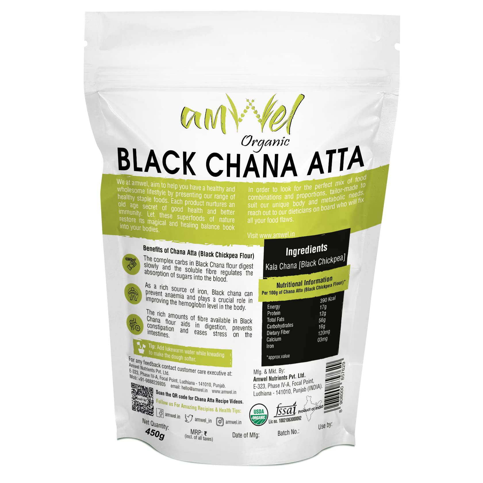 Amwel Combo of Oats Atta 450g + Black Chana Flour 450g | Oats Flour + Chana Atta | Diabetic Friendly Low GI Fiber Protein Atta for Chapati Protein Rich | Weight Management | For Good Health | 900g | Vacuum Packed - Image 8 thumbnail