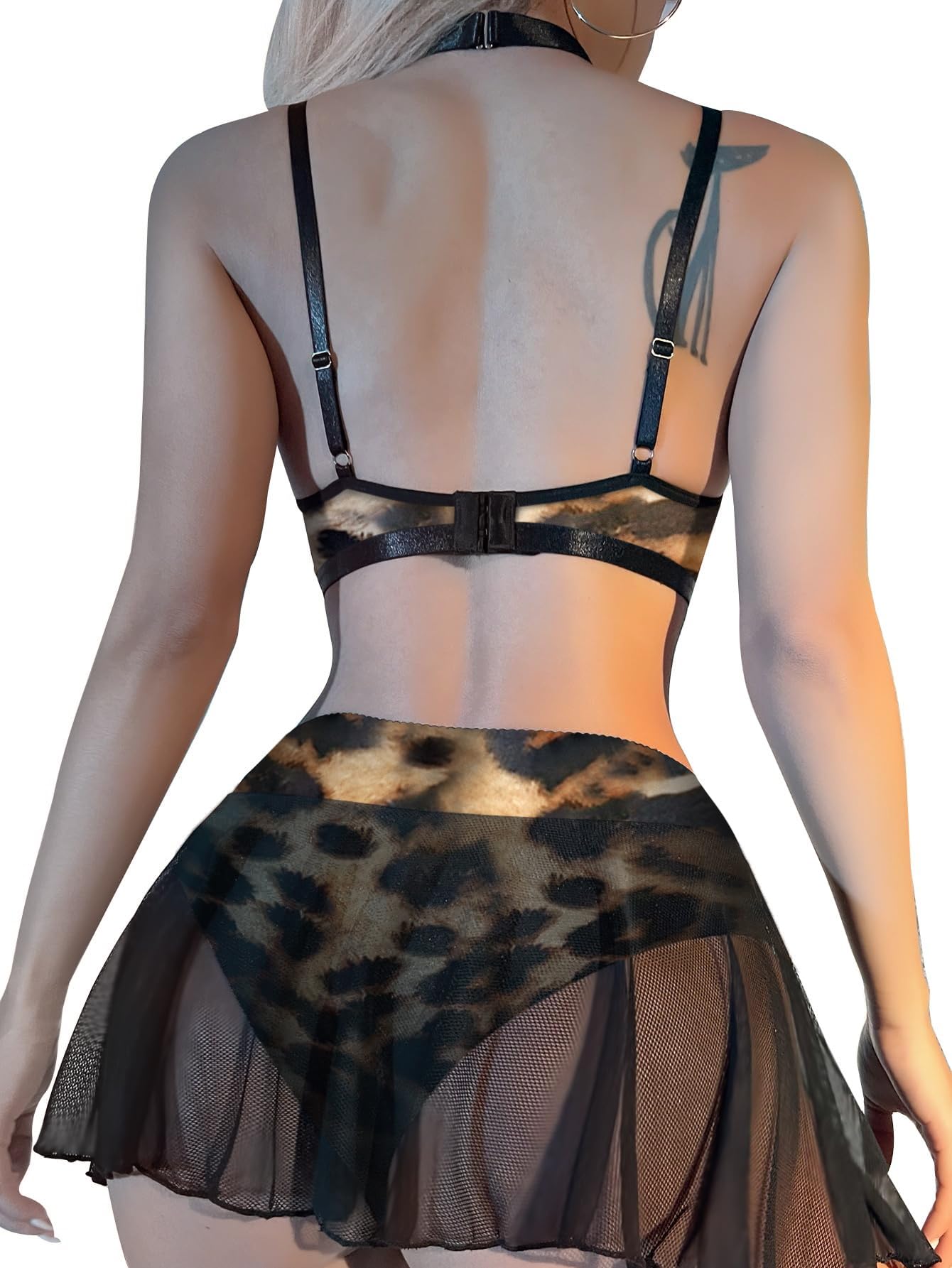 GXNRHG Seksowna pończocha kabaretki Chocker Strappy fiszbiny O-ring spódnica damska komplet bielizny 5 sztuk