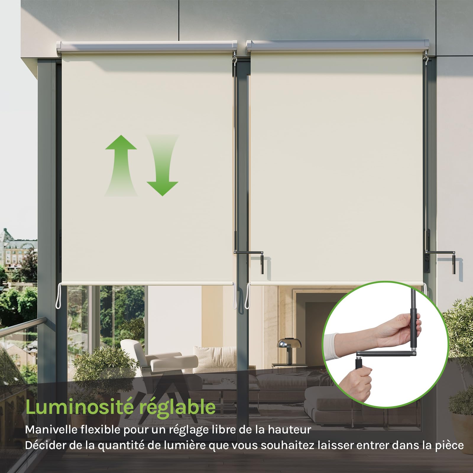 WOLTU Store Enrouleur de Balcon Auvent Vertical 140x240 cm, Beige | Store enrouleur occultant à manivelle avec coffre, anti-vent et occultant visuel, adapté pour balcon et terrasse