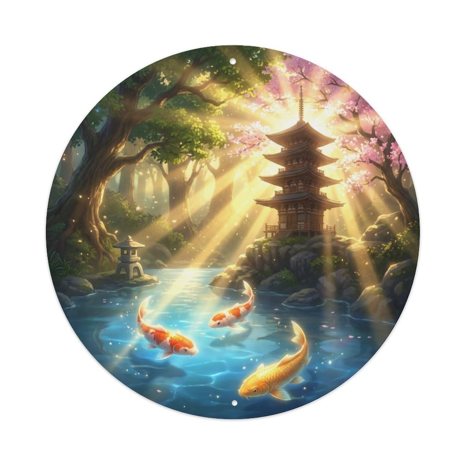 Galvaxio Style Japanese Koi Fish Morning Sunbeams Light Rays Metal Tin Sign