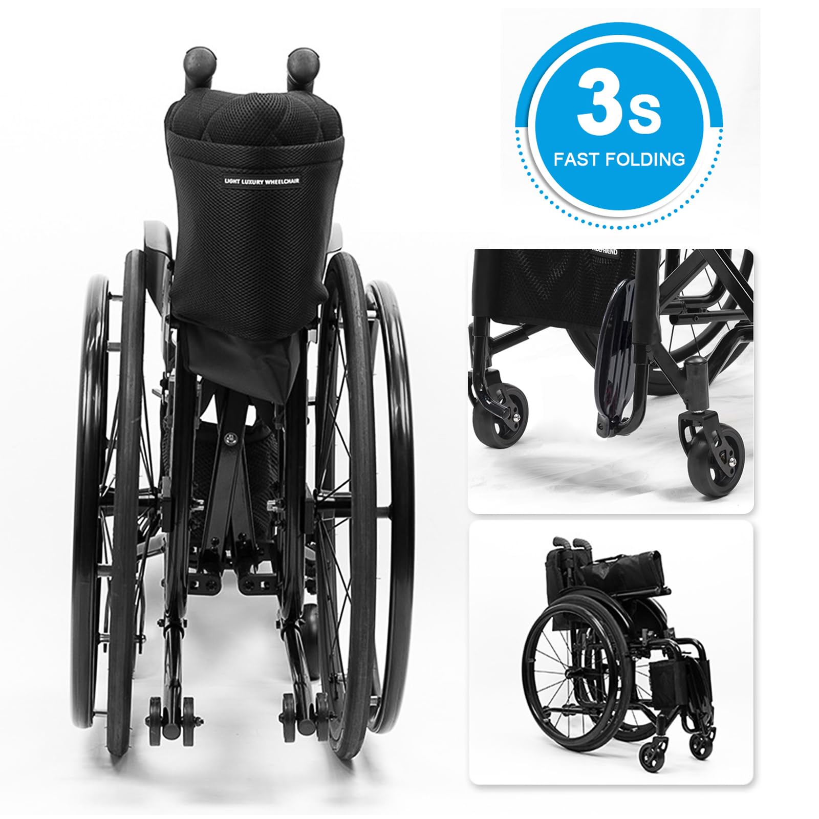 Silla de Ruedas plegable Ultra-ligera de aluminio con freno,Silla De Ruedas Deportiva, Ruedas extracción con un botón,Silla de Ruedas Autopropulsable para Adultos(Seat width 42cm/16.5in,B)
