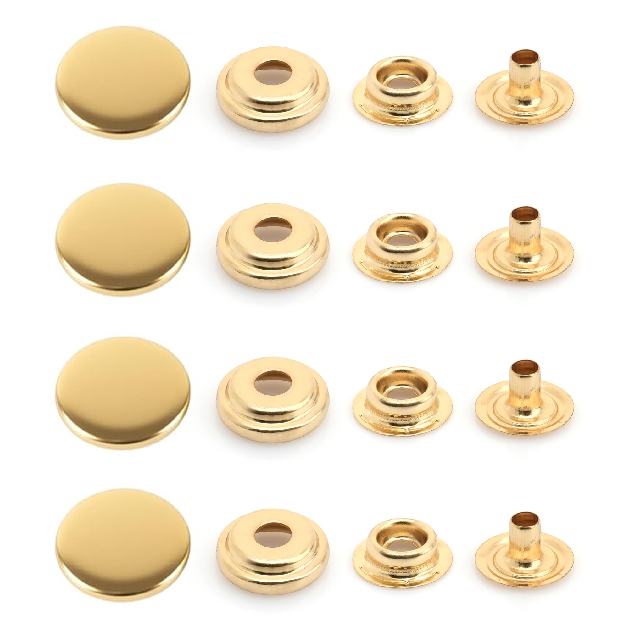 50 Sets Gold Plating Snap Fasteners Ring-Socket Press Studs for Jacket Bag Canvas Closures #201 VT47 (15mm (0.59"))