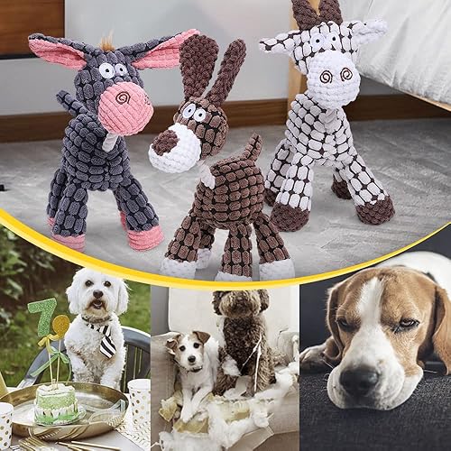 Vista 6 de Soputry 3 piezas de juguete de peluche con silbato para masticadores agresivos, juguetes de peluche indestructibles robustos para perros