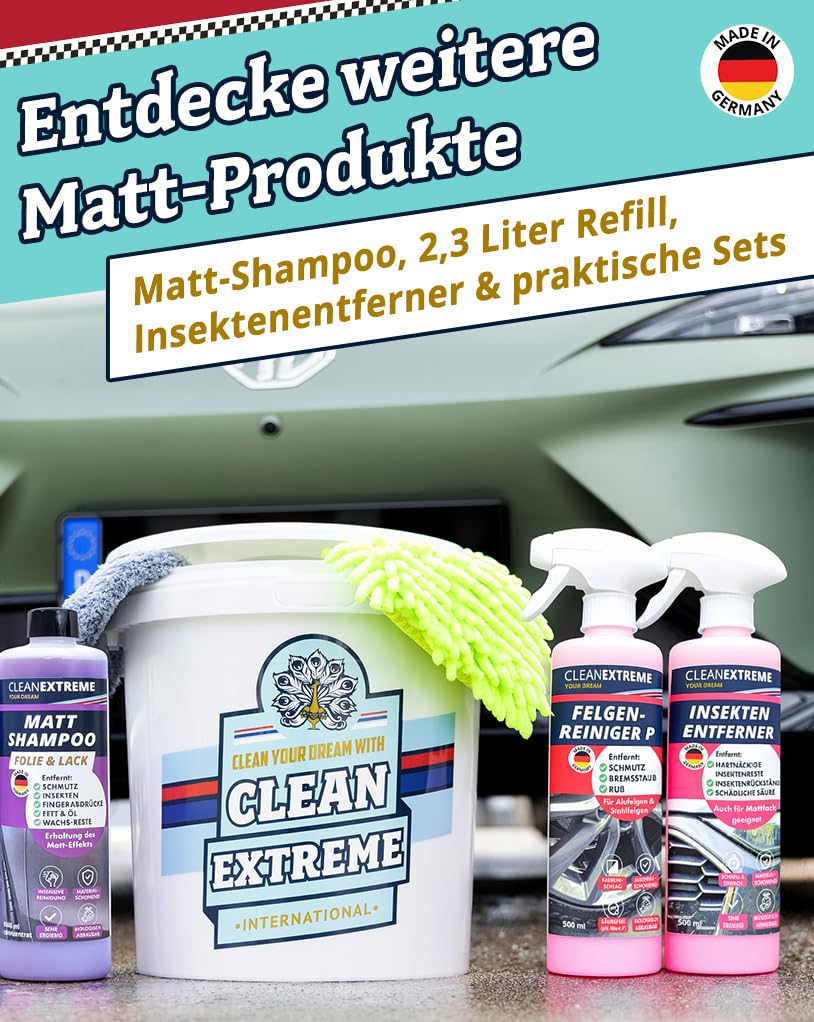 500ml Auto Mattlack Pflege + 500ml Mattlack Intensiv Reiniger + 2 Mikrofasertücher | Finish Set | Zum Reinigen Pflegen Versiegeln von Autolack matt & Matt-Folie