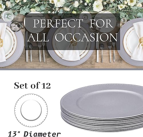 Miniatura 49 de MAONAME Juego de 6 platos de carga dorados de 13 pulgadas, cargador redondo para platos llanos, cargadores de platos con borde de cuentas