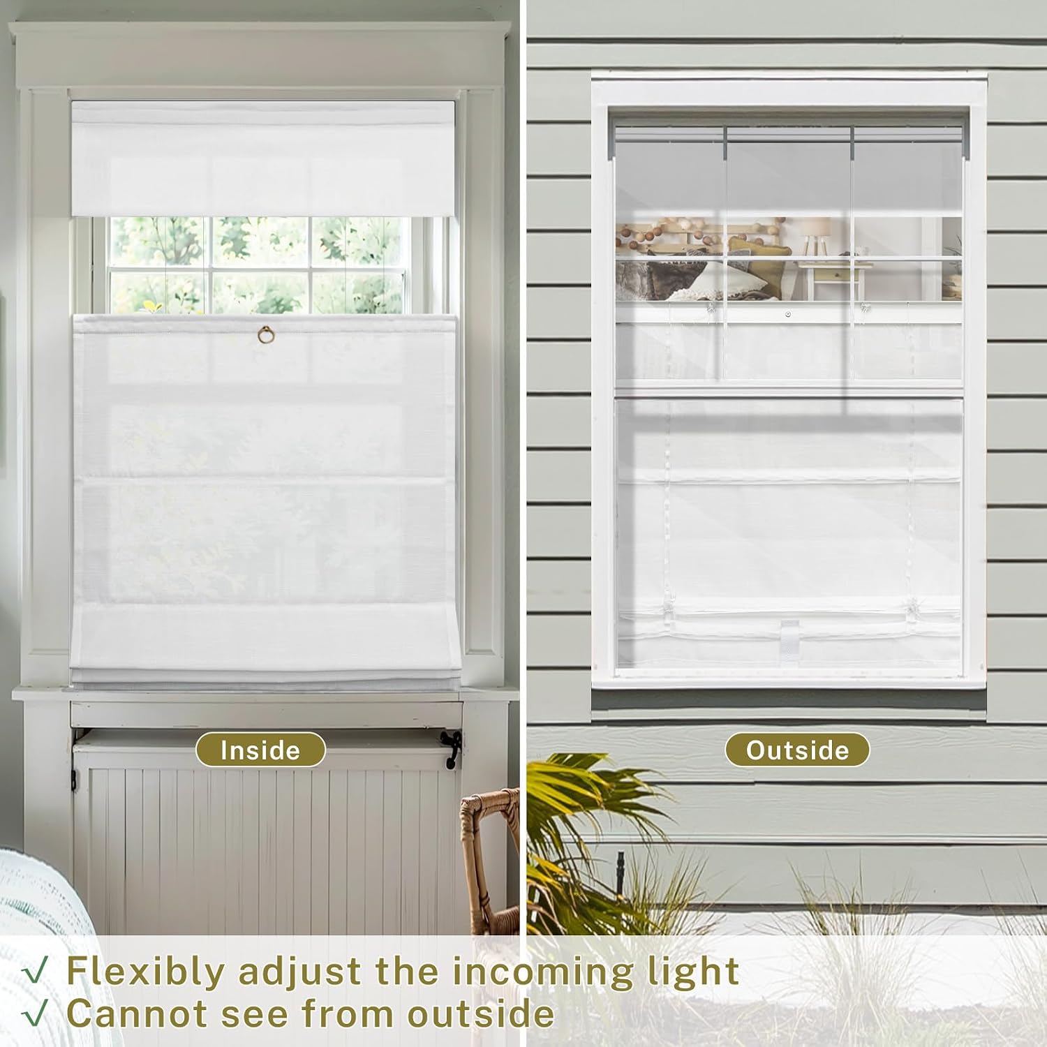 Cordless Roman Shades for Windows Top Down Bottom Up Shades Light Filtering Linen Roman Shades for Indoor Windows,Thermal Insulated Roman Window Blinds for Home Office,White