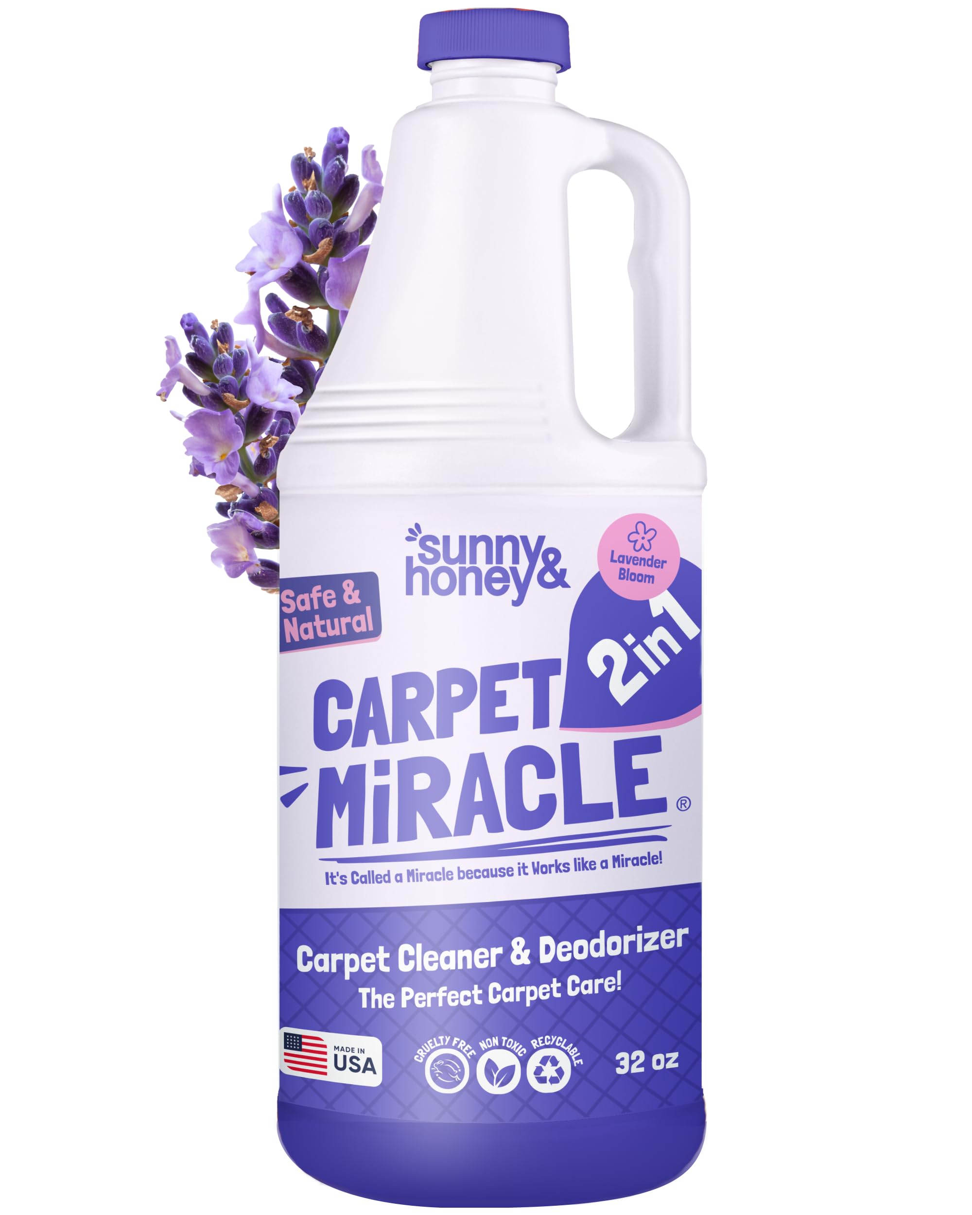 Carpet Cleaner Solution - Deep Stain Remover & Odor Deodorizer - Pet Carpet Cleaner & Rug Shampoo (32 Fl Oz, Light Lavender)