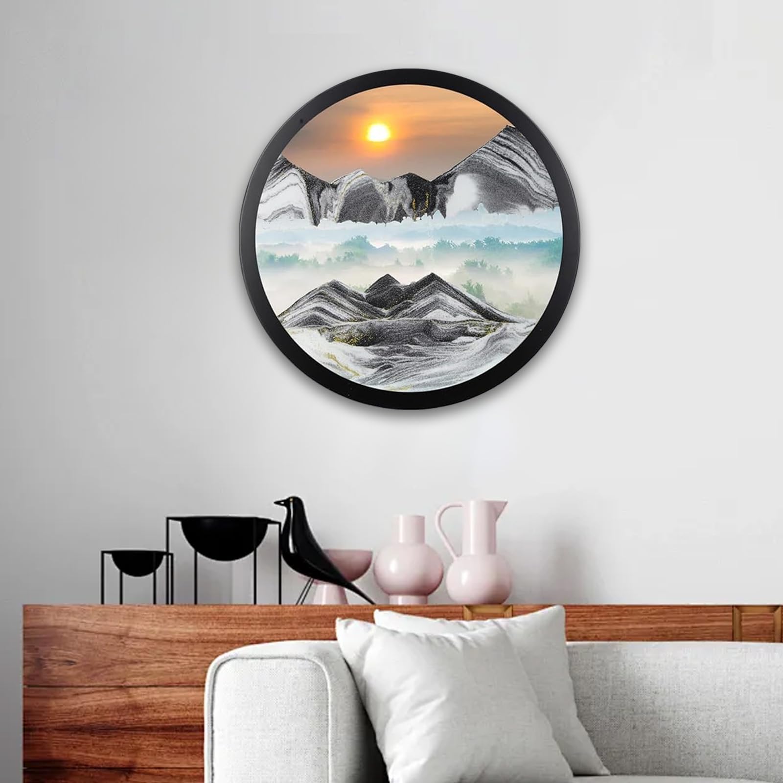 Sand Art Liquid Motion, Moving Sand Art, Wall Mounted Rotate Sand Art Maker, Wall Art Deep Sea Sandscape Room Decoration, Glass Crafts Solid Wood Frame, Relaxing Mood Home Office Work Decor (gray2, 17.3'')