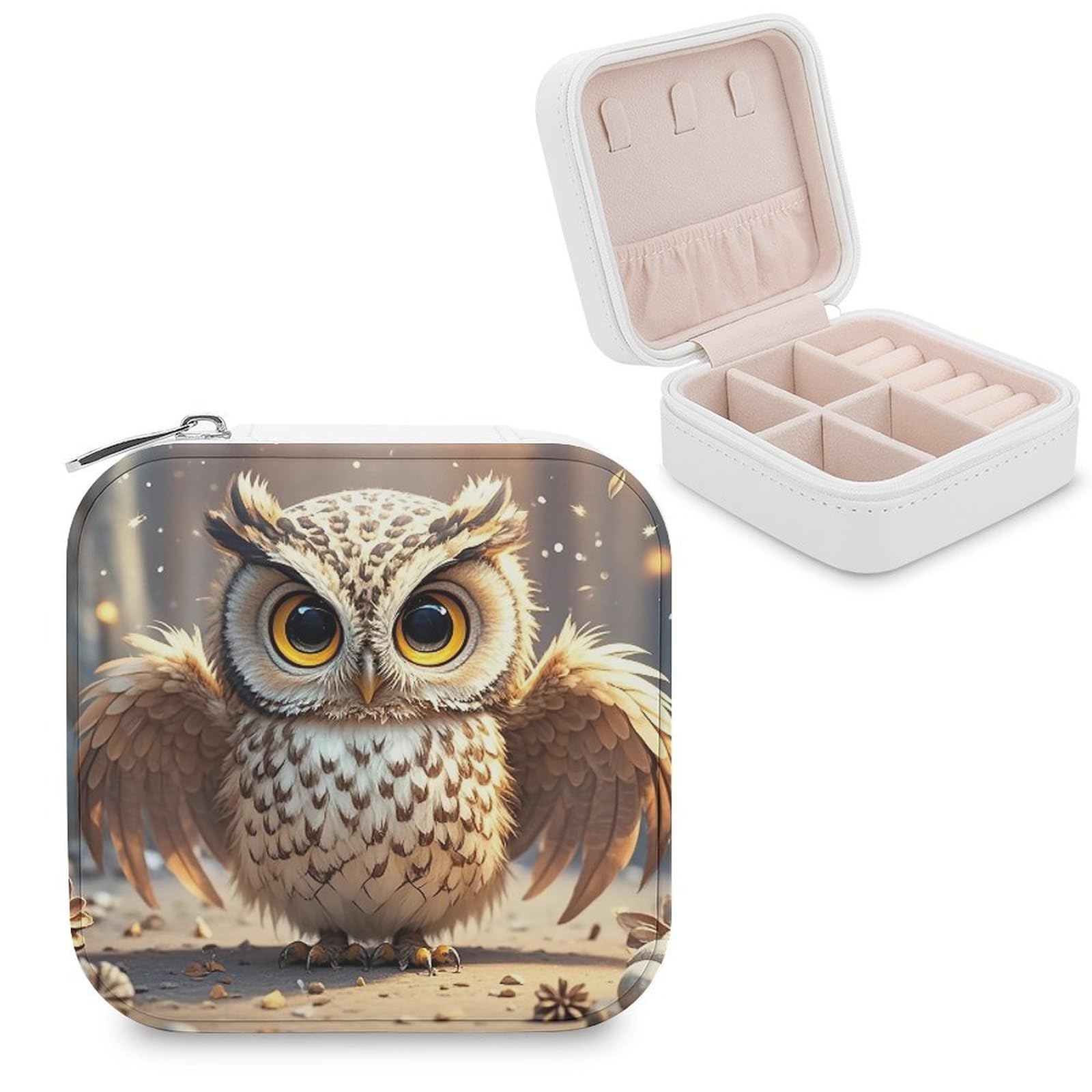 LZQPOEAS Cute Owl Jewelry Box Mini Jewelry Travel Case Trendy Stuff Ring Box Custom PU Leather Jewelry Boxes Portable Jewelry Case Earring Storage Organizer for Girls Women