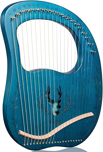 TienClef Arpa de lira para mano izquierda, 21 cuerdas de metal, estilo mango, patrón de ciervo con forma clásica, arpa de caja de Lyra con llave de