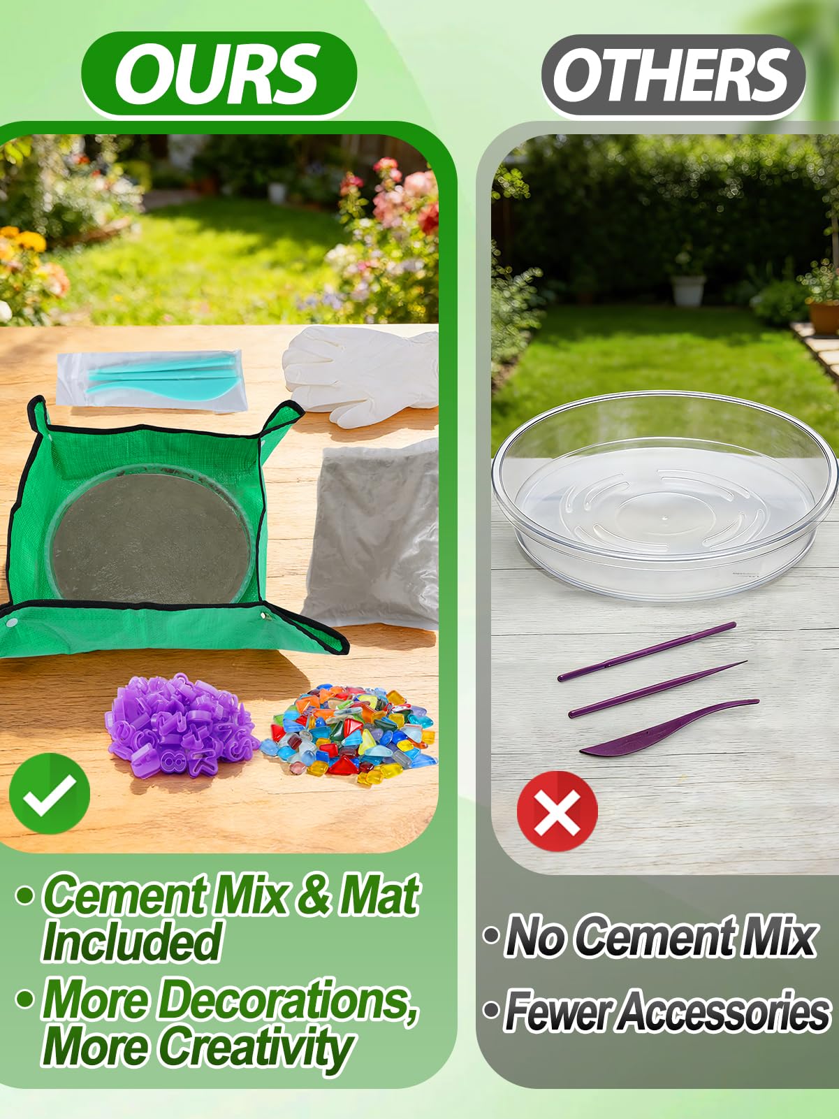 All-in-One 10in Stepping Stone Kit - Includes 5.5Lb Cement Mix, Mold, Letter & Number Stamps, Mosaics, Carving Tools, Gloves, Mat, Make Your Own Stepping Stones Outdoor for Garden Walkway Mother's Day - 3