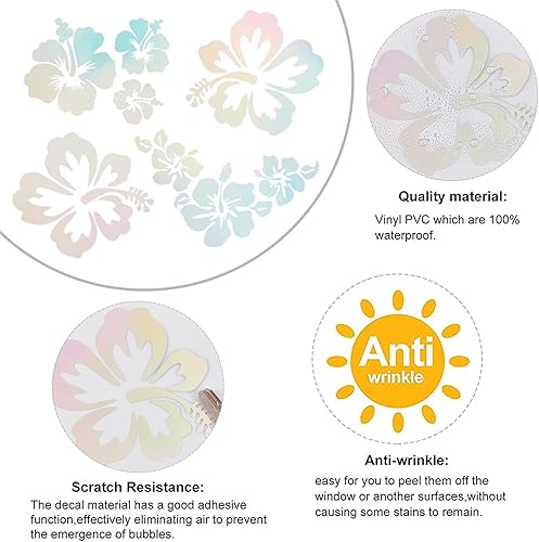 Miniatura 4 de GORGECRAFT 4 juegos de 16 calcomanías reflectantes con láser de flor de hibisco para automóvil, calcomanías hawaianas, protección solar colorida