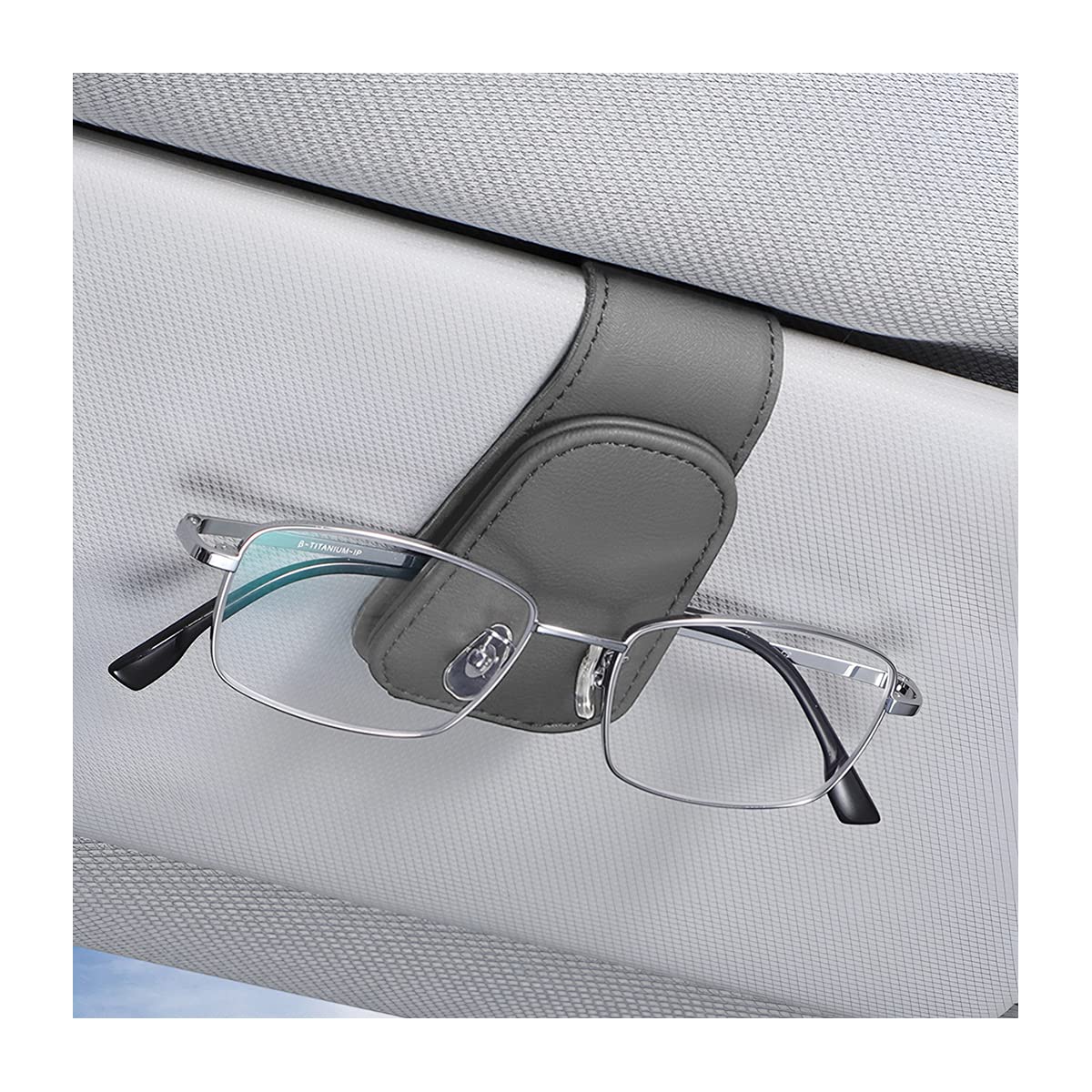 AICEL Sunglasses Holders for Car Sun Visor, Leather Eyeglasses Hanger Mounter, Magnetic Glasses Holder and Ticket Card Clip, Auto Interior Accessories Universal for SUV Pickup TruckClimatePartner certified
