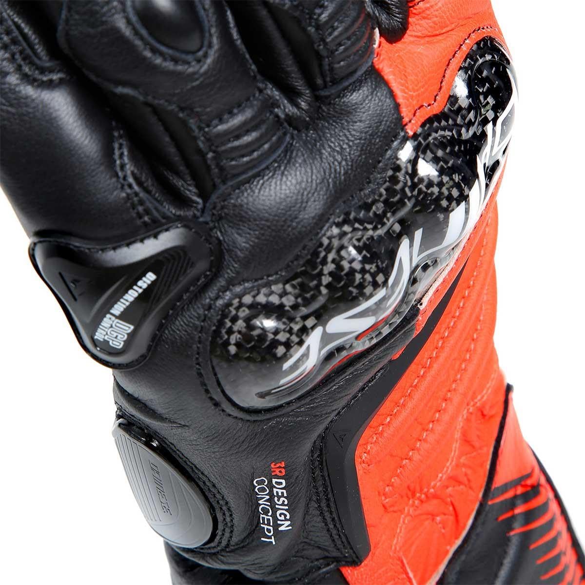 Dainese Męskie rękawiczki motocyklowe z włókna węglowego, długie rękawiczki sportowe, ze skóry, ochraniacze na kostki z włókna węglowego
