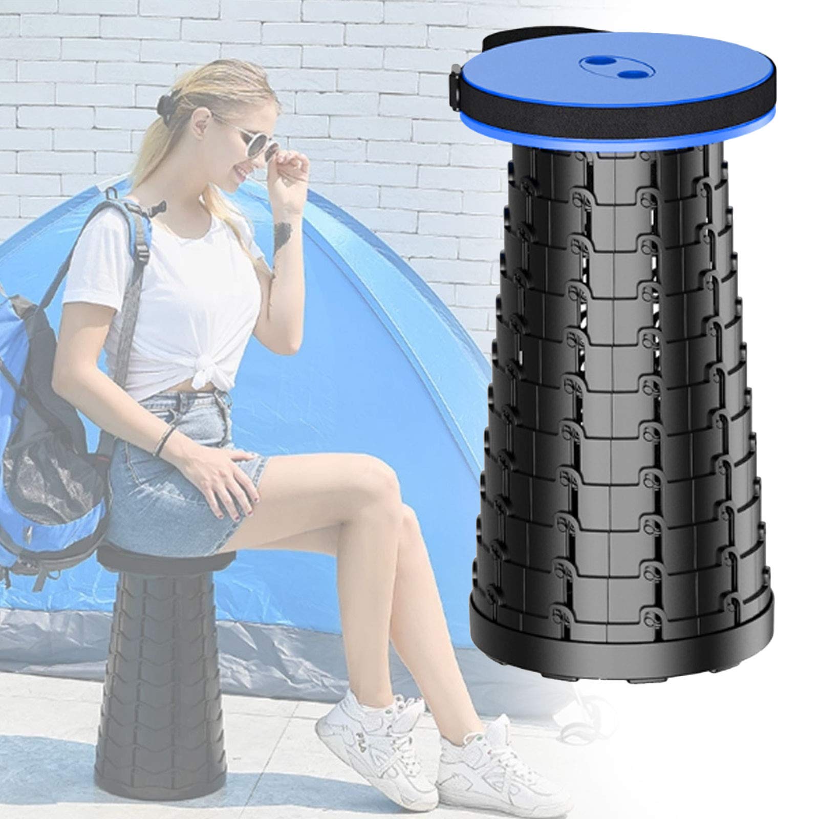 Sgabello da Campeggio Regolabile Sgabello Pieghevole Portatile Sgabello Telescopico, Leggero e Robusto, per Adulti Campeggio All'Aperto Escursionismo Uso Interno, Carico Massimo 150 Kg/Blue