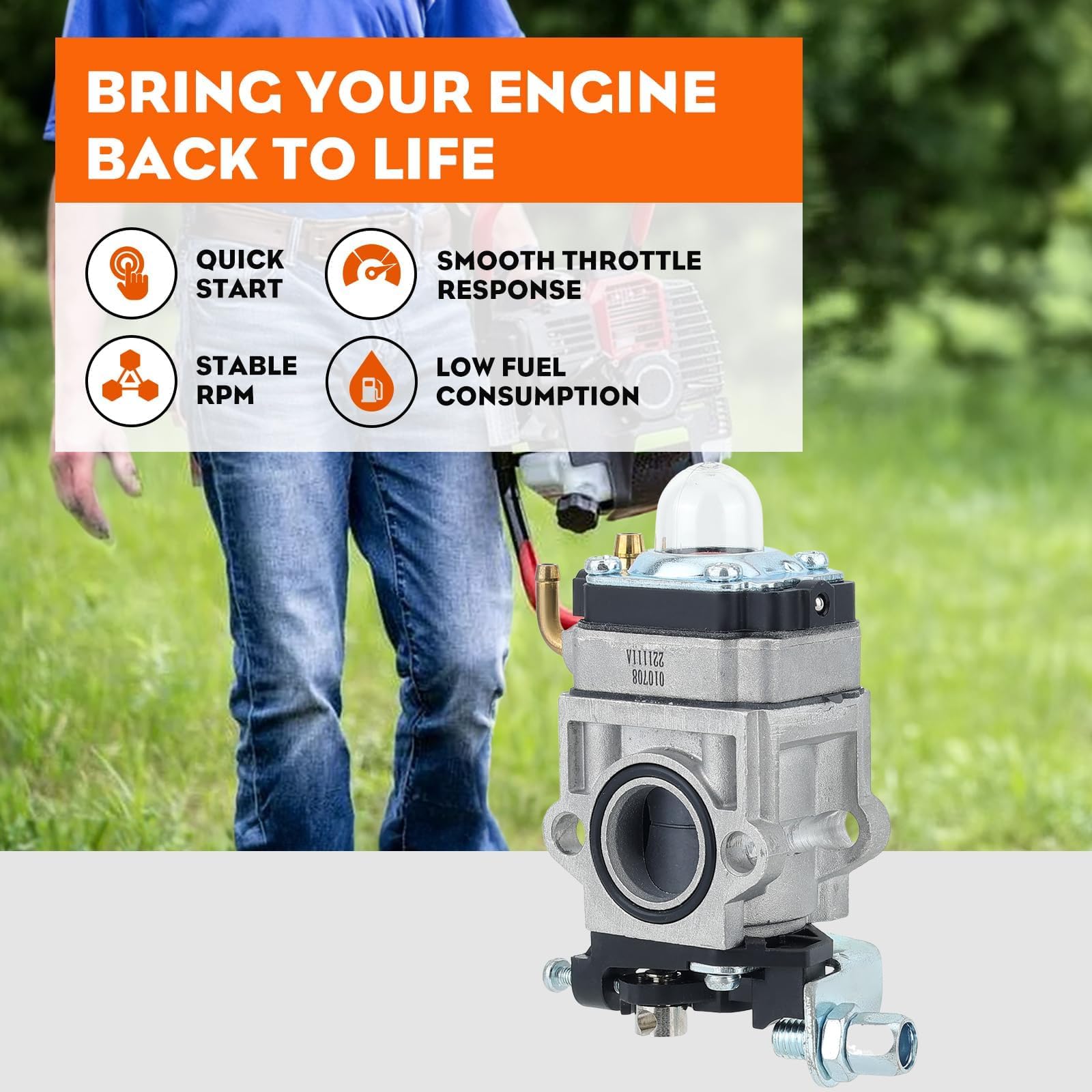 Carburetor Replacement For Southland SCV43, SEA43, Eskimo Mako M43 Ice Auger Engines (43cc/51.7cc)