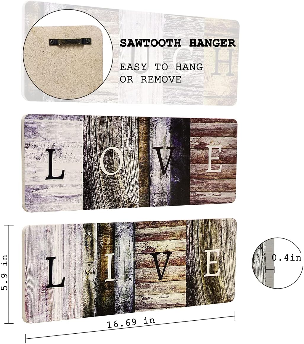 KITCADA Farmhouse Bathroom Kitchen Wall Decors, 17"W x 6"L (3 pcs Wooden), Rustic Home Wall Decor, Live Love Laugh : Home & Kitchen