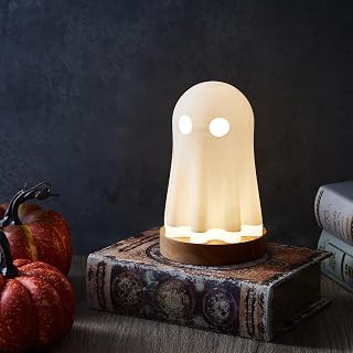 Ghost Lamp, Halloween Lamp, Halloween Ghost Lamp, Horror Lamp, LED Halloween Decorations for Bedroom Spooky Ghost Table Decor, USB Powered Night Lights with Wood Base Holder for Home Party