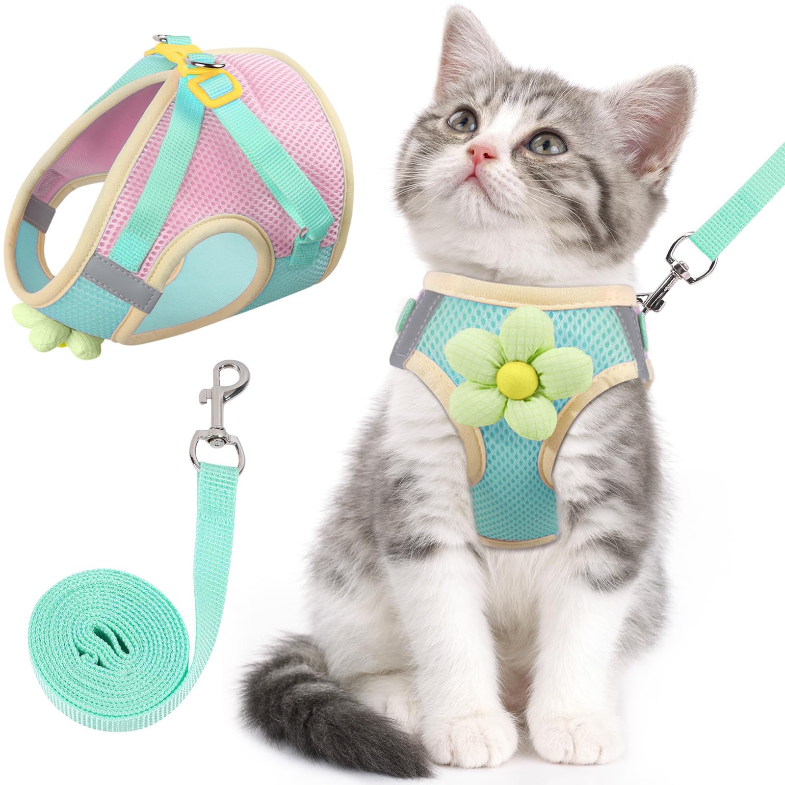Cat Harness and Lead Set, Safety Walking Vest for Indoor-Outdoor Cats, Adjustable Escape Prevention Design for Urban Pets, Strawberry Milkshake Colour