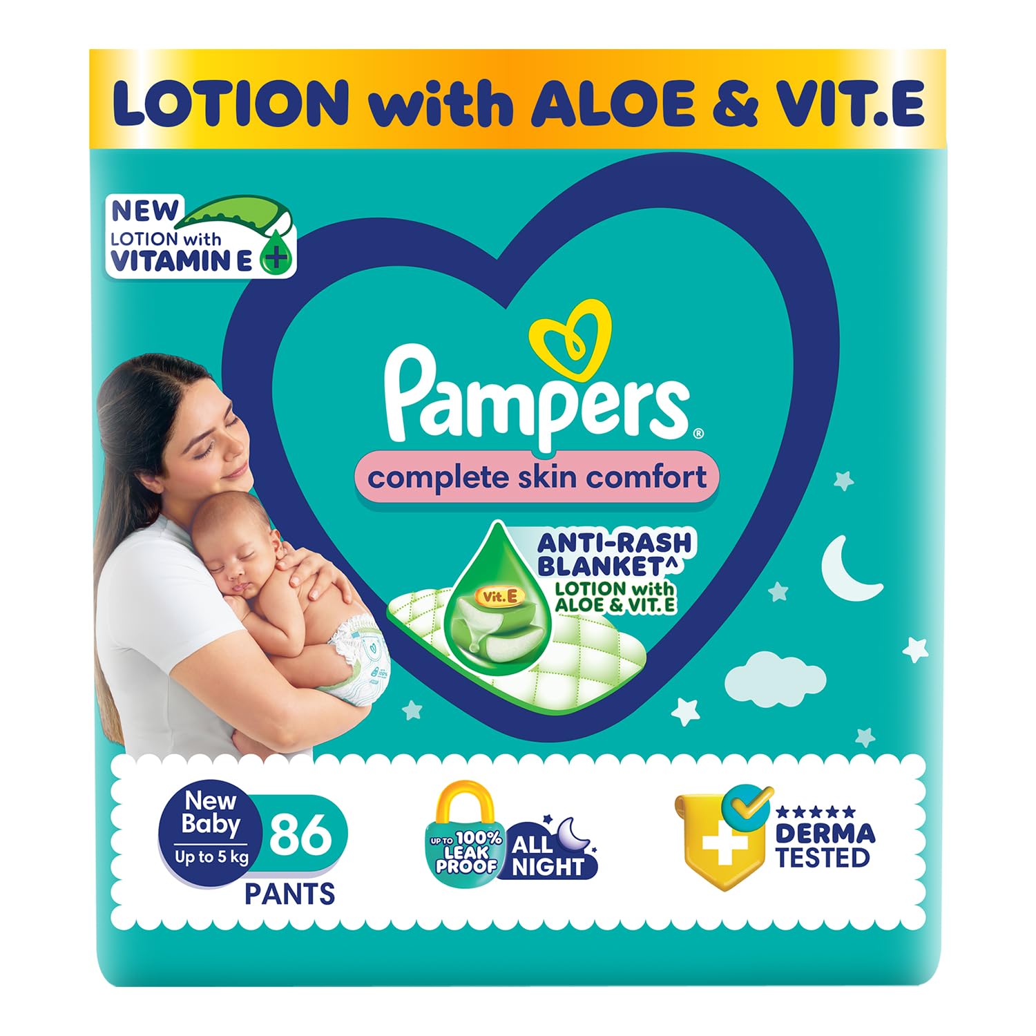 Pampers All Round Protection Pants Style Baby Diapers, Newborn/Extra Small Size (NB/XS) 86 Count, Upto 5kg, Anti-Rash Blanket, 360 Degree Lotion with Aloe Vera-image-2