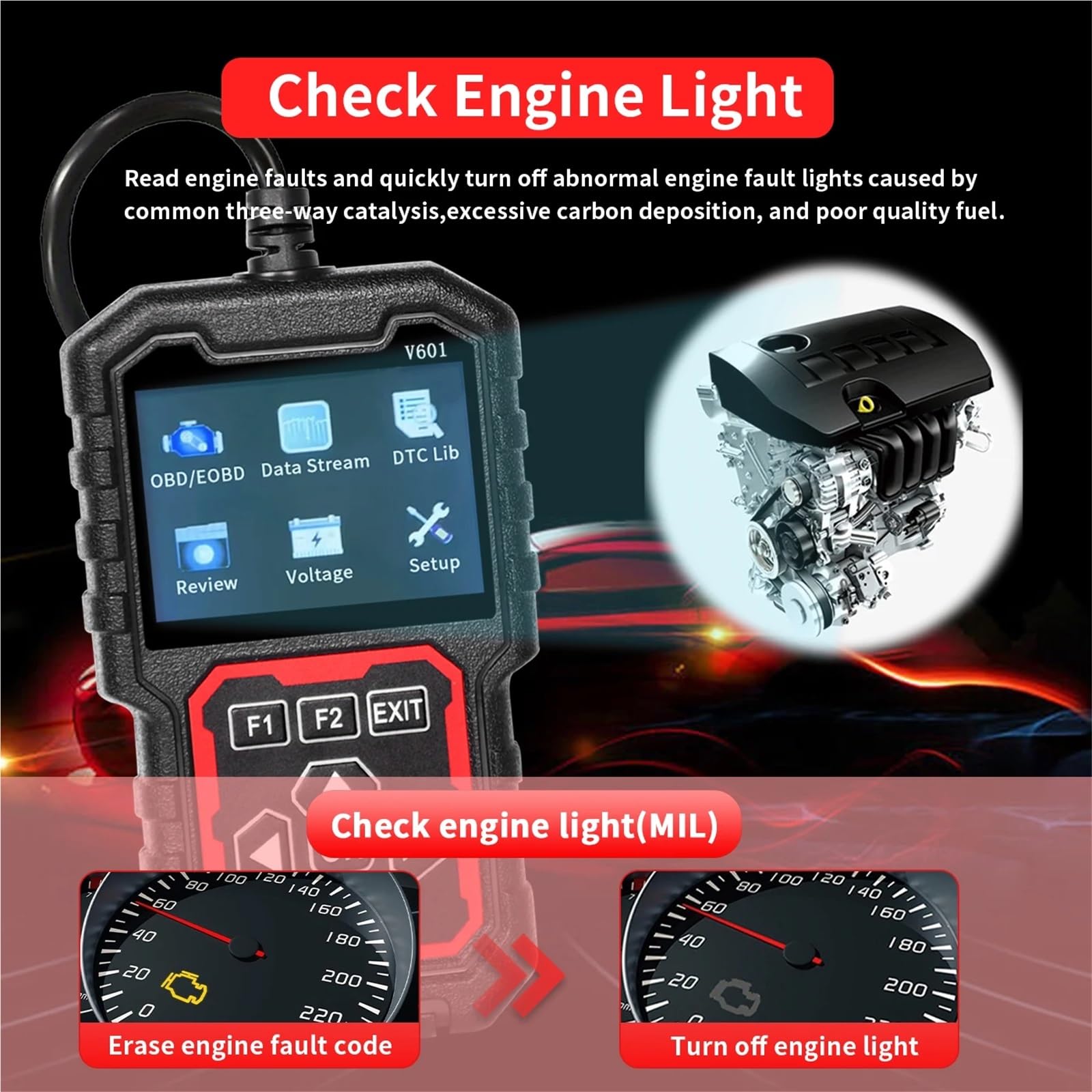 Professional Obd2 Scanner, Car Fault Code Reader Diagnosis Tool That Supports Obd Ii Protocols Starting, Reading and Clearing, Battery Testing, No Power Supply Required, USB