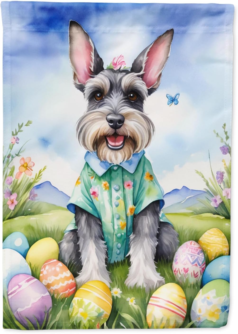 Caroline's Treasures DAC5168CHF Schnauzer Easter Egg Hunt House Flag Large Porch Sleeve Pole Decorative Outside Yard Banner Artwork Wall Hanging, Polyester, House Size, Multicolor
