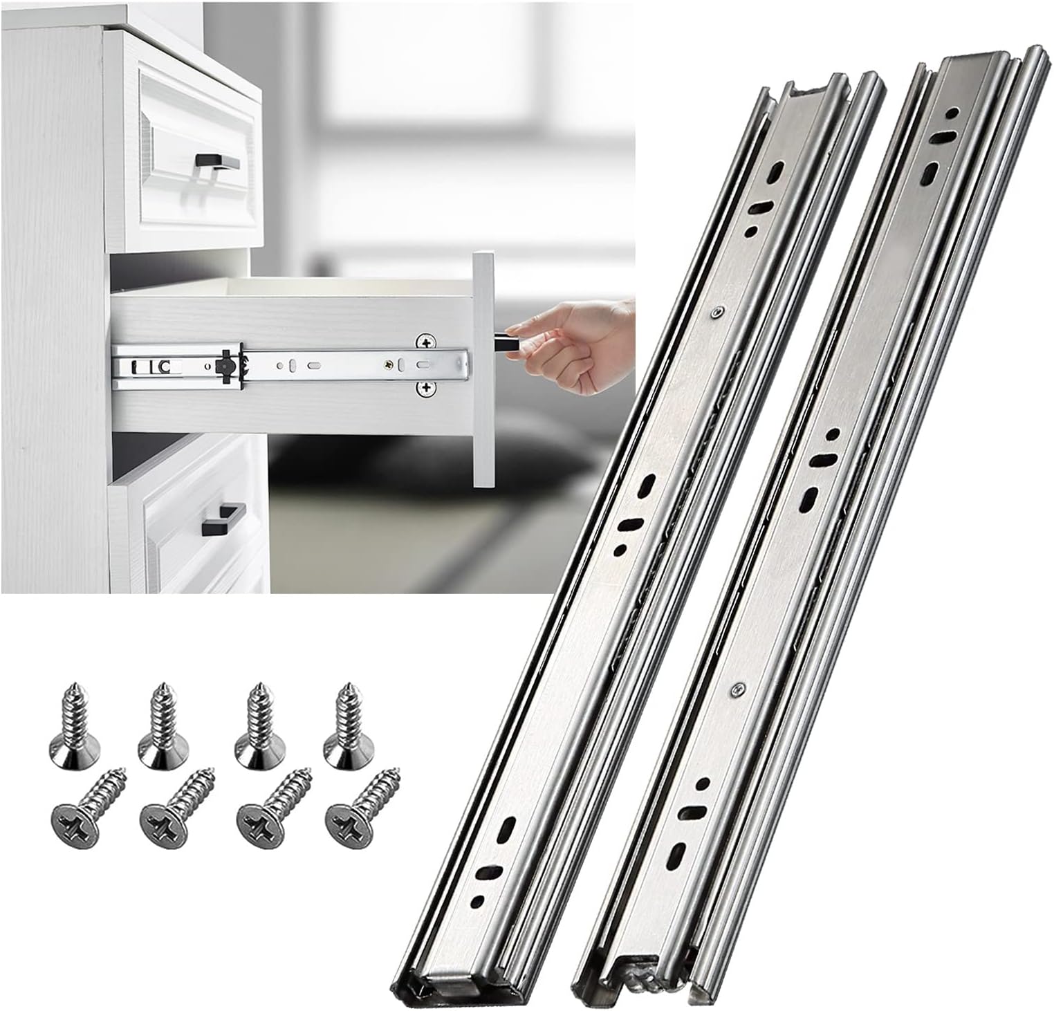 SHUHANG Stainless Steel Full Extension Drawer Runners Slides 400mm 3 Folds Ball Bearing Side Mount Heavy Duty Drawer Rails Load Capacity 45 kg, 1 Pair (2-Pack)