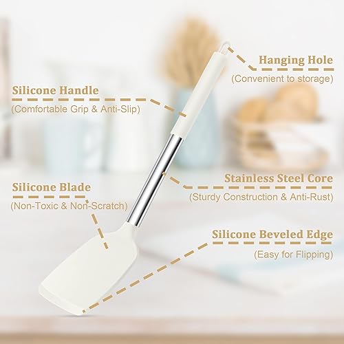 Miniatura 3 de TeamFar Juego de utensilios de cocina, 5 piezas de utensilios de cocina de silicona con mango de acero inoxidable, para utensilios de cocina