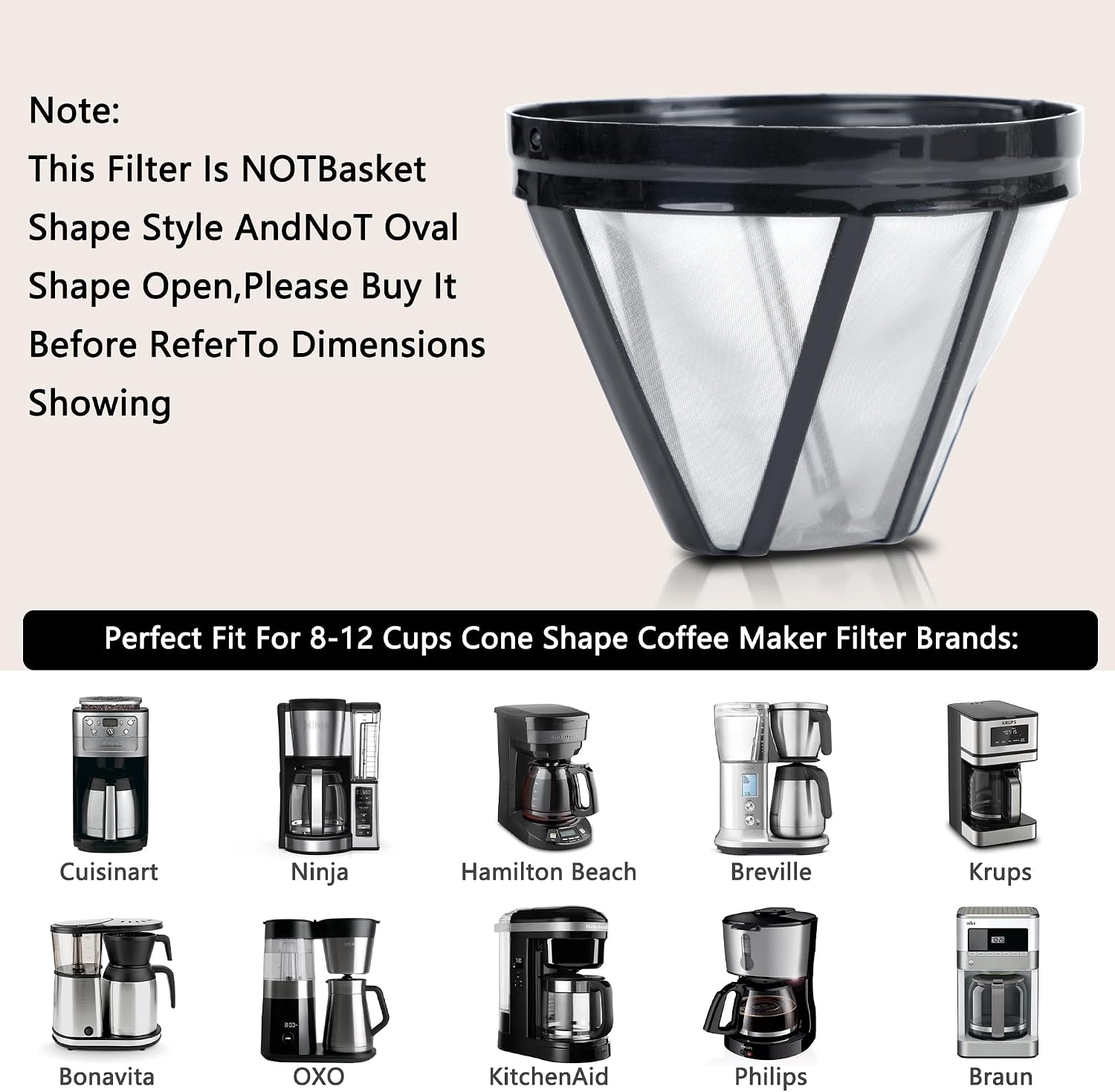 Reusable No.4 Cone Style Replacement Coffee Filter replaces your Cuisinart HousesAid Permanent Coffee Filter for Machines and Brewers