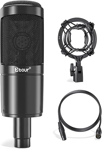 Juego de micrófonos de condensador cardioide incluye soporte de choque dedicado y cable XLR, micrófono de podcast para computadora para cantar,