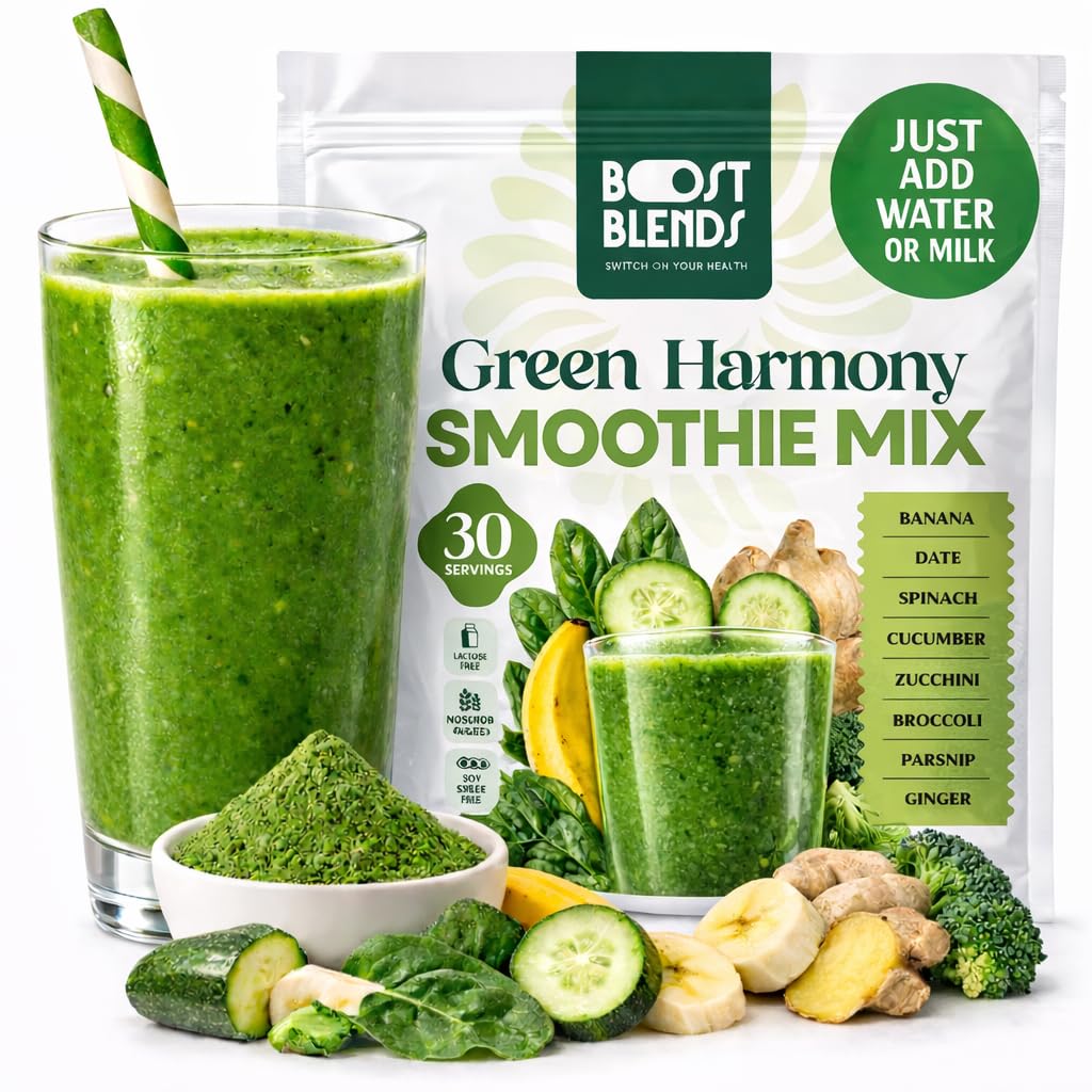 Green Smoothie Powder with Super Greens & Detox Greens – Freeze Dried Fruit & Greens Blend, No Added Sugar, Vegan, 30 Servings | Boost Blends